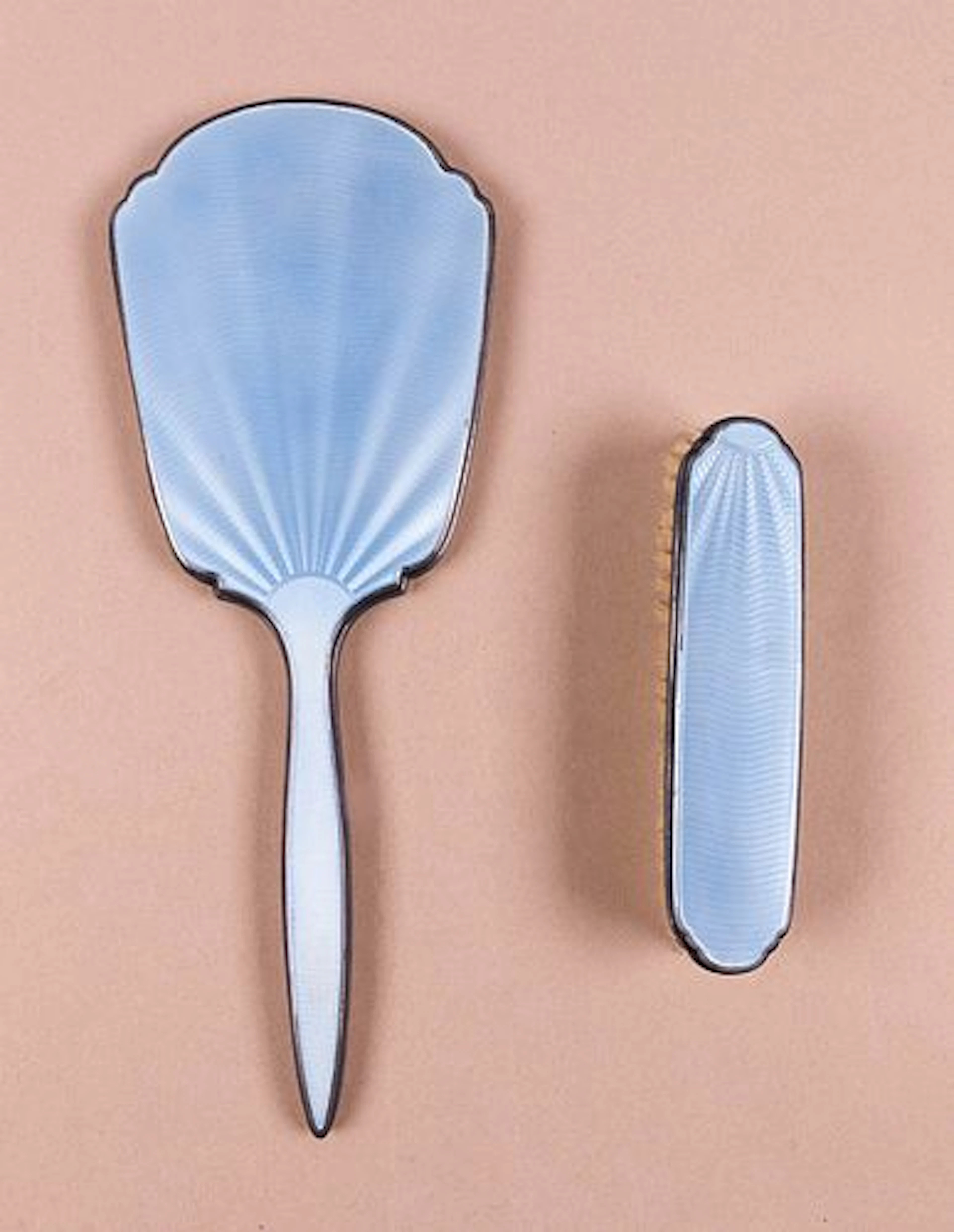TWO PIECE ART DECO ENAMEL VANITY SET, 1930S