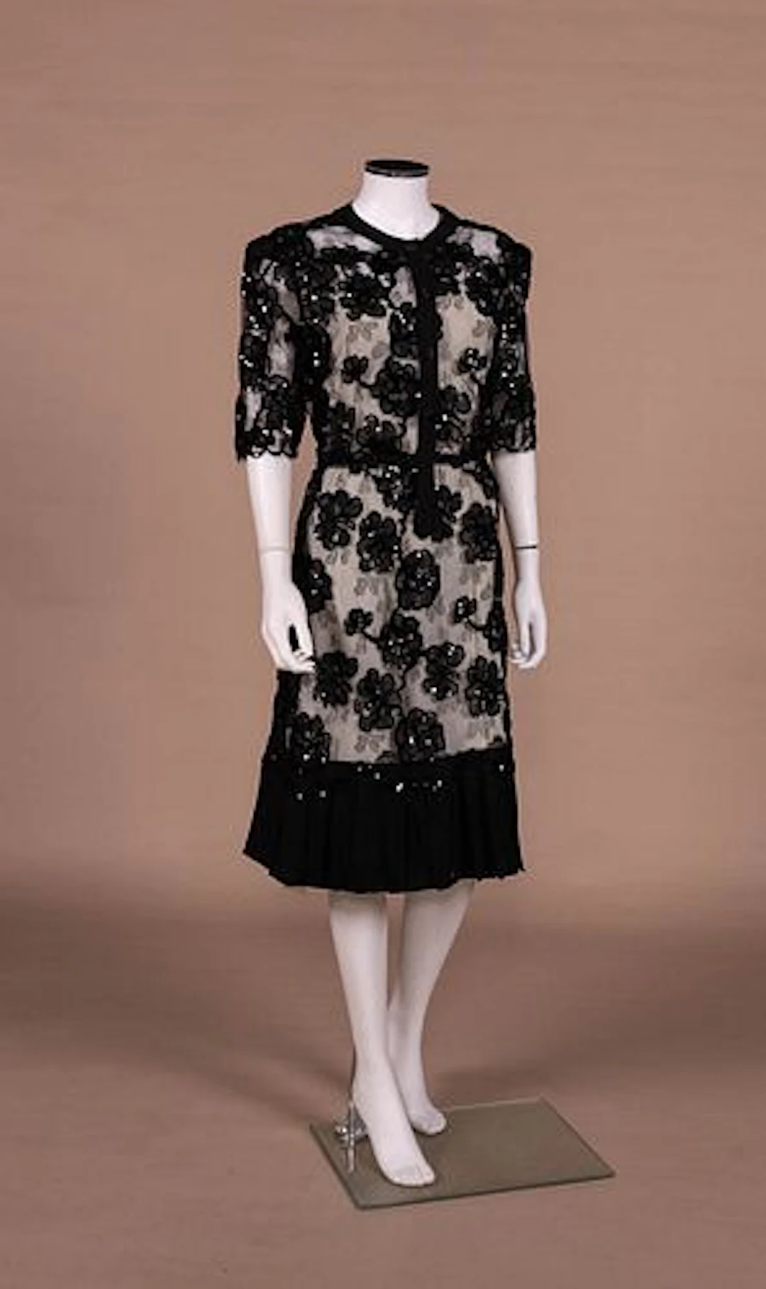 ADOLFO SEQUIN & LACE COCKTAIL DRESS, 1980S