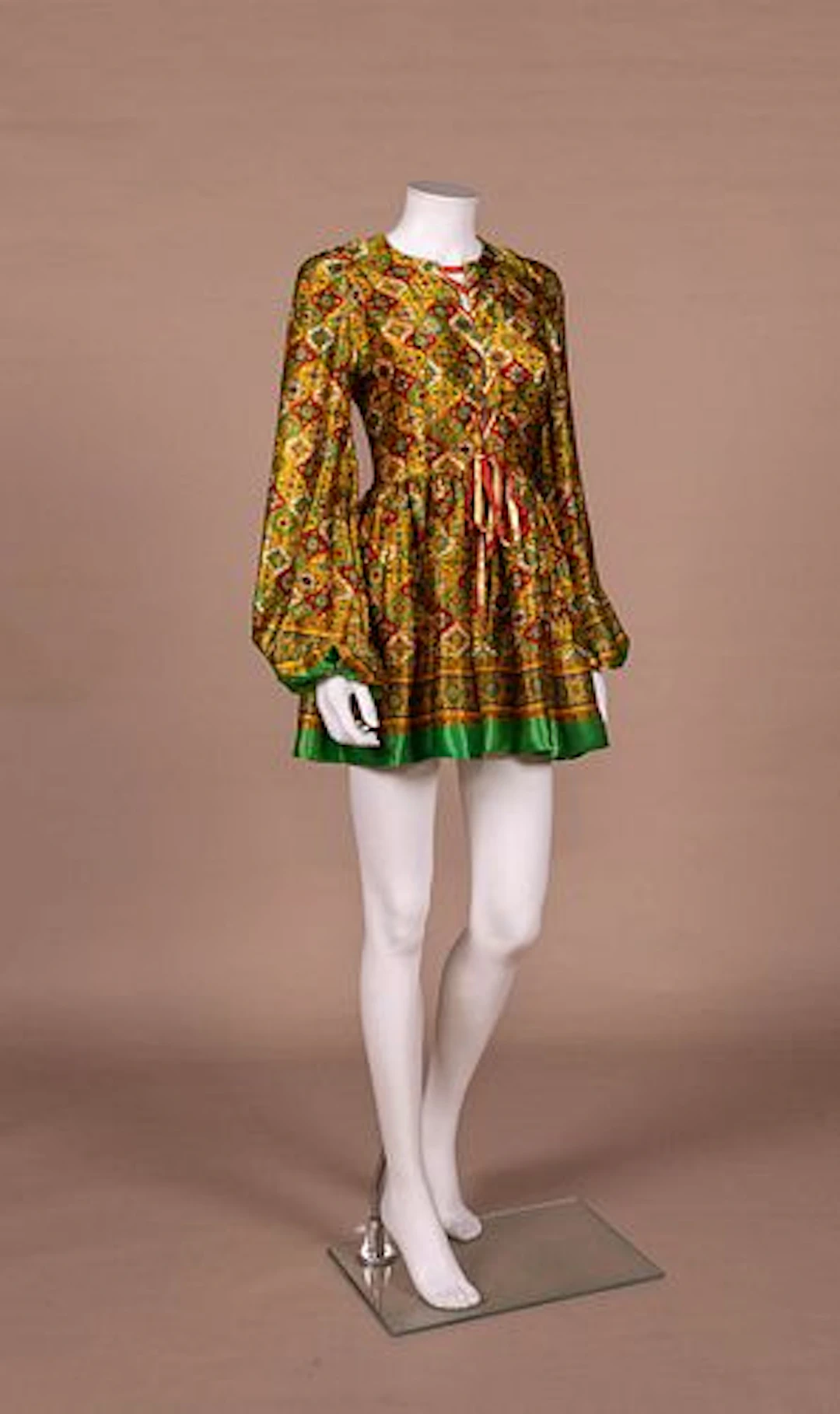 YOUNG INNOCENT SATIN PAISLEY MODIEVAL MINI DRESS, LATE 1960S
