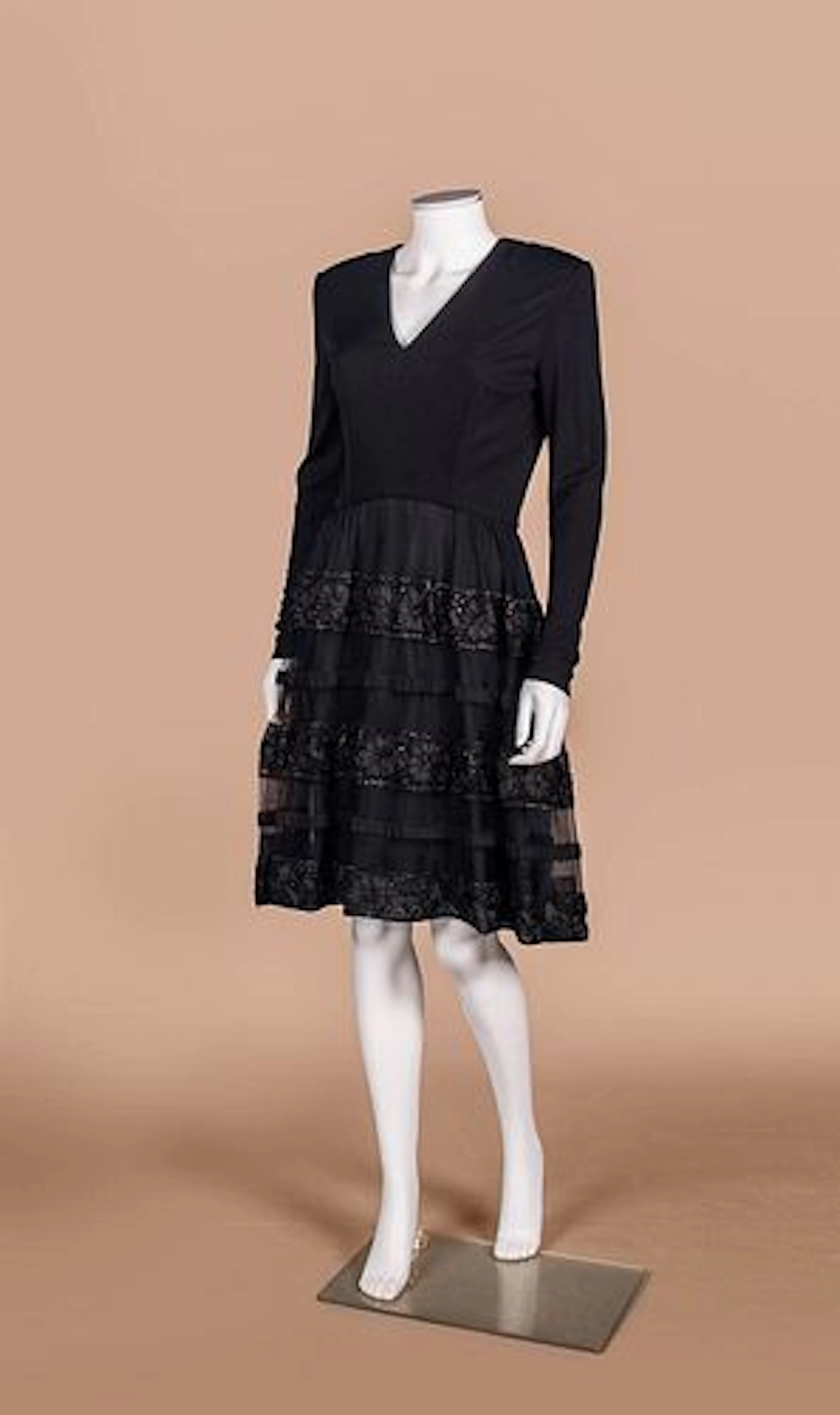 TRAVILLA EMBELLISHED BLACK COCKTAIL DRESS, 1980S