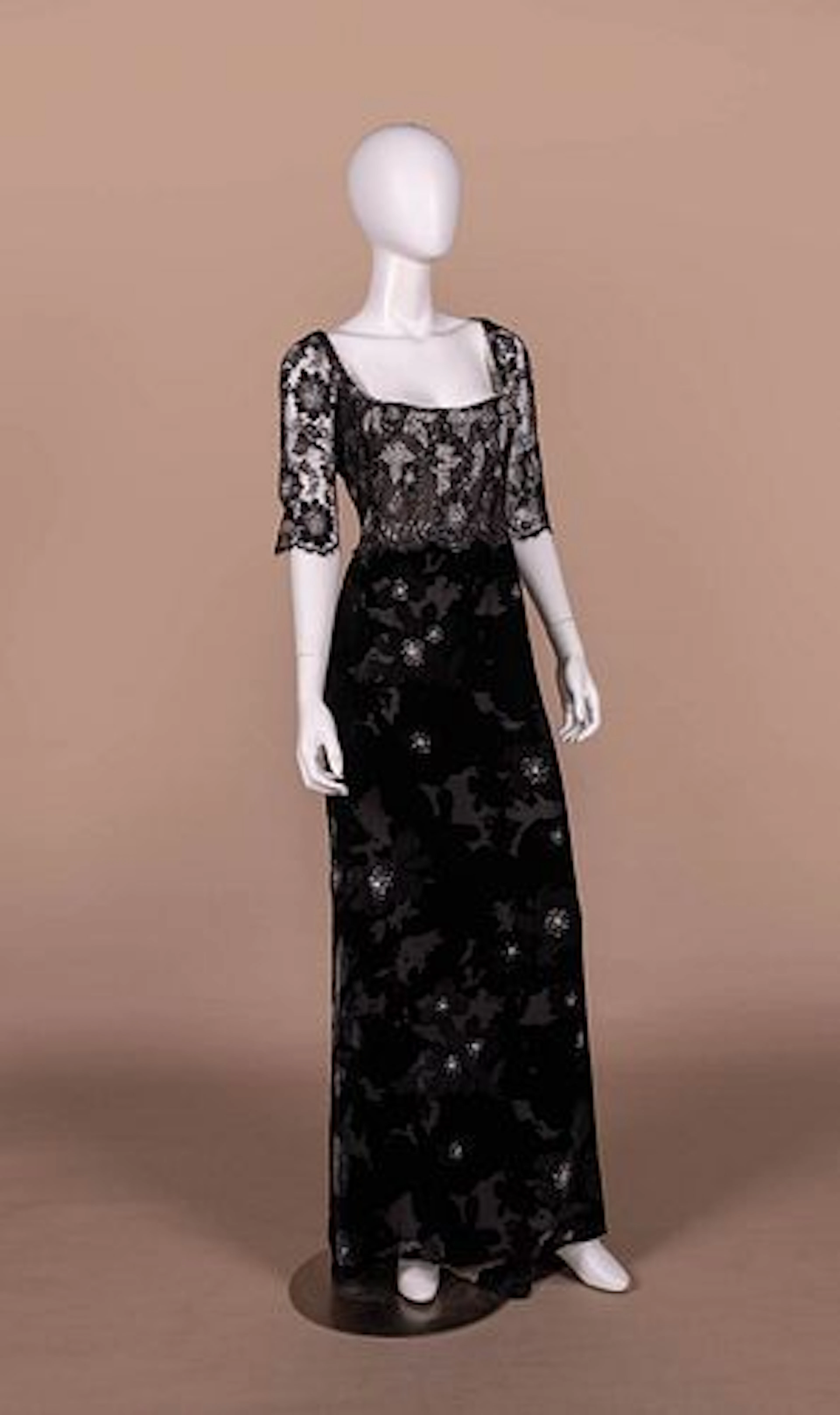 BADGLEY MISCHKA VELVET BURNOUT EVENING DRESS, 1990S