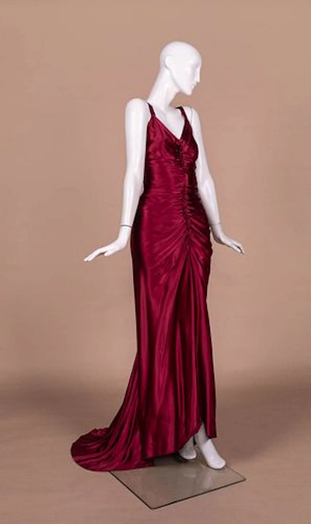 1930S STYLE BURGUNDY BIAS CUT SATIN EVENING GOWN