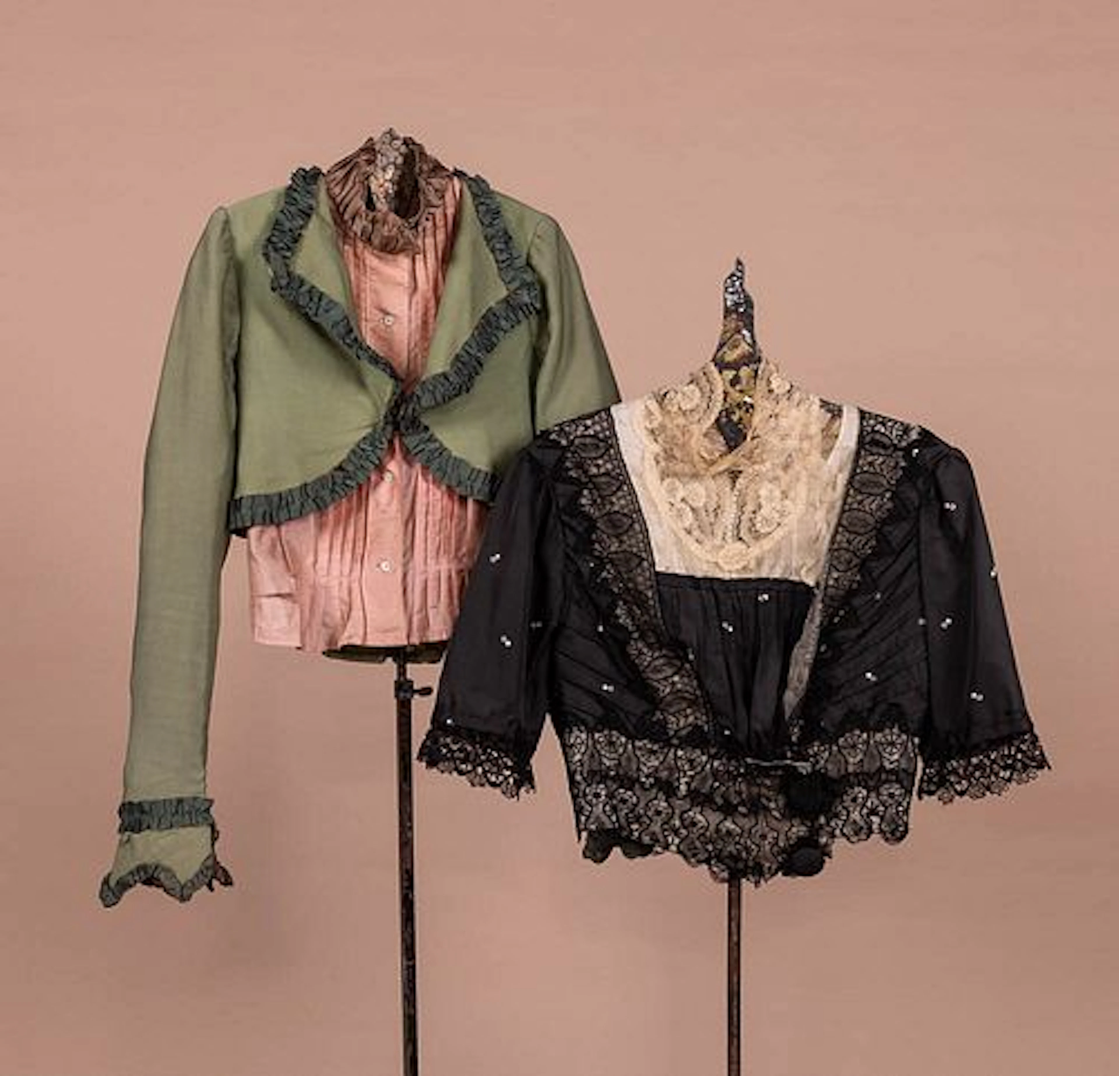 TWO CHARMING ANTIQUE BODICES, 1890S - 1900S