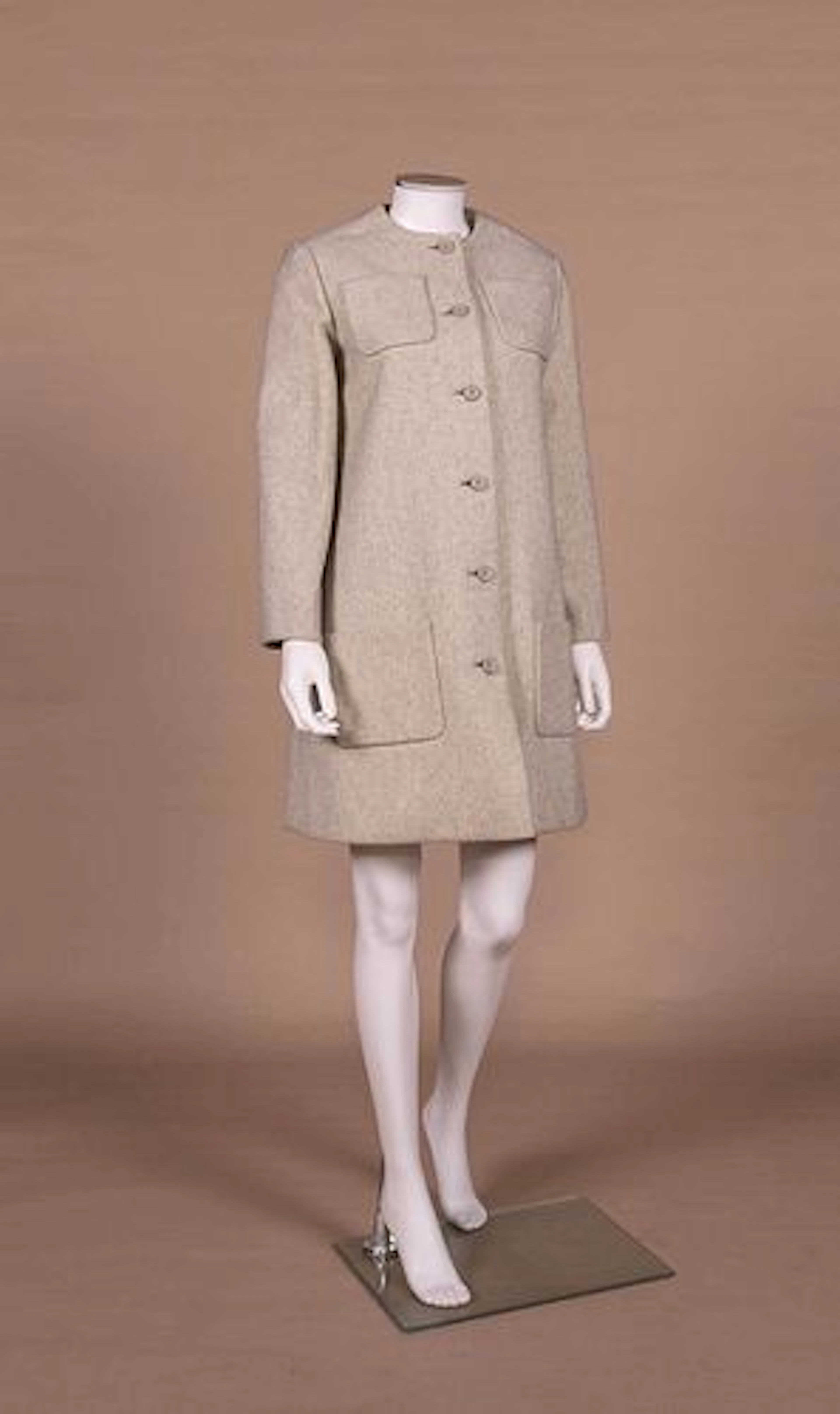 GUSTAVE TASSELL GREY WOOL COAT, 1960S
