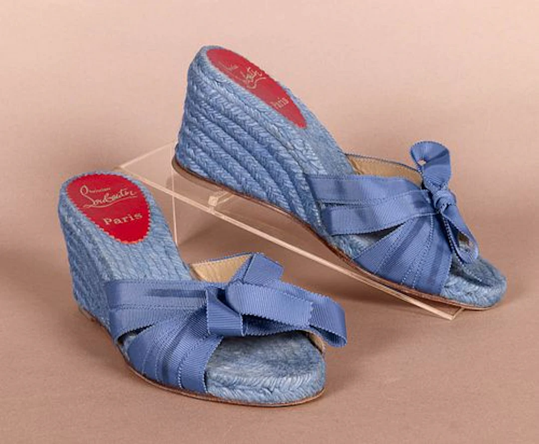CHRISTIAN LOUBOUTIN ESPADRILLE WEDGE SANDALS, SIZE 37