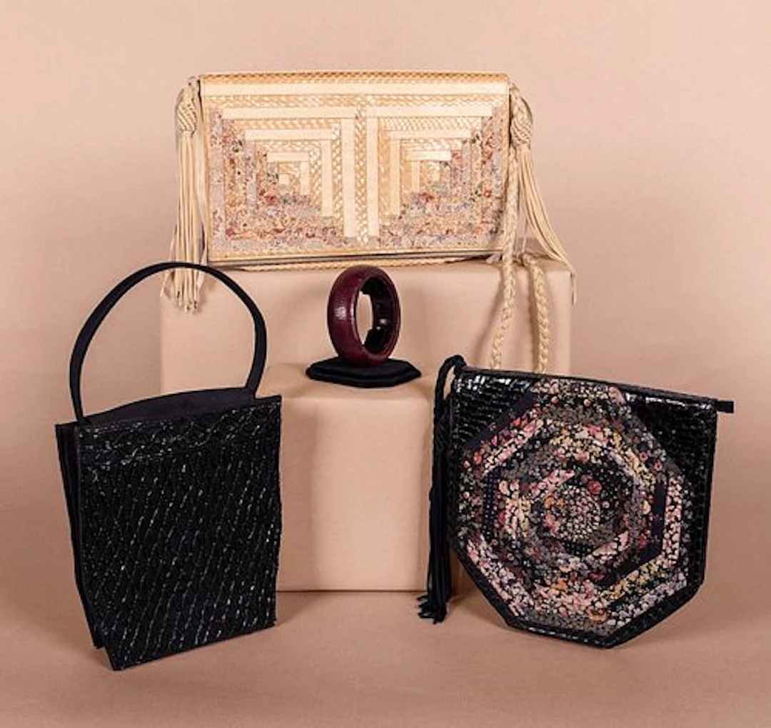 BOTTEGA VENETA BANGLE & THREE DESIGNER PURSES, 1970S - 1990S