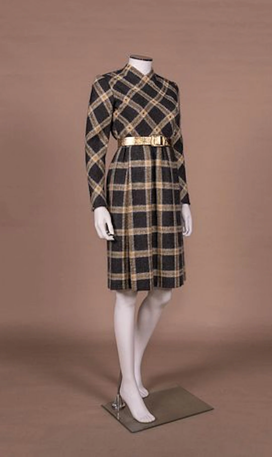 GEORGE HALLEY METALLIC PLAID KNIT DRESS, 1971