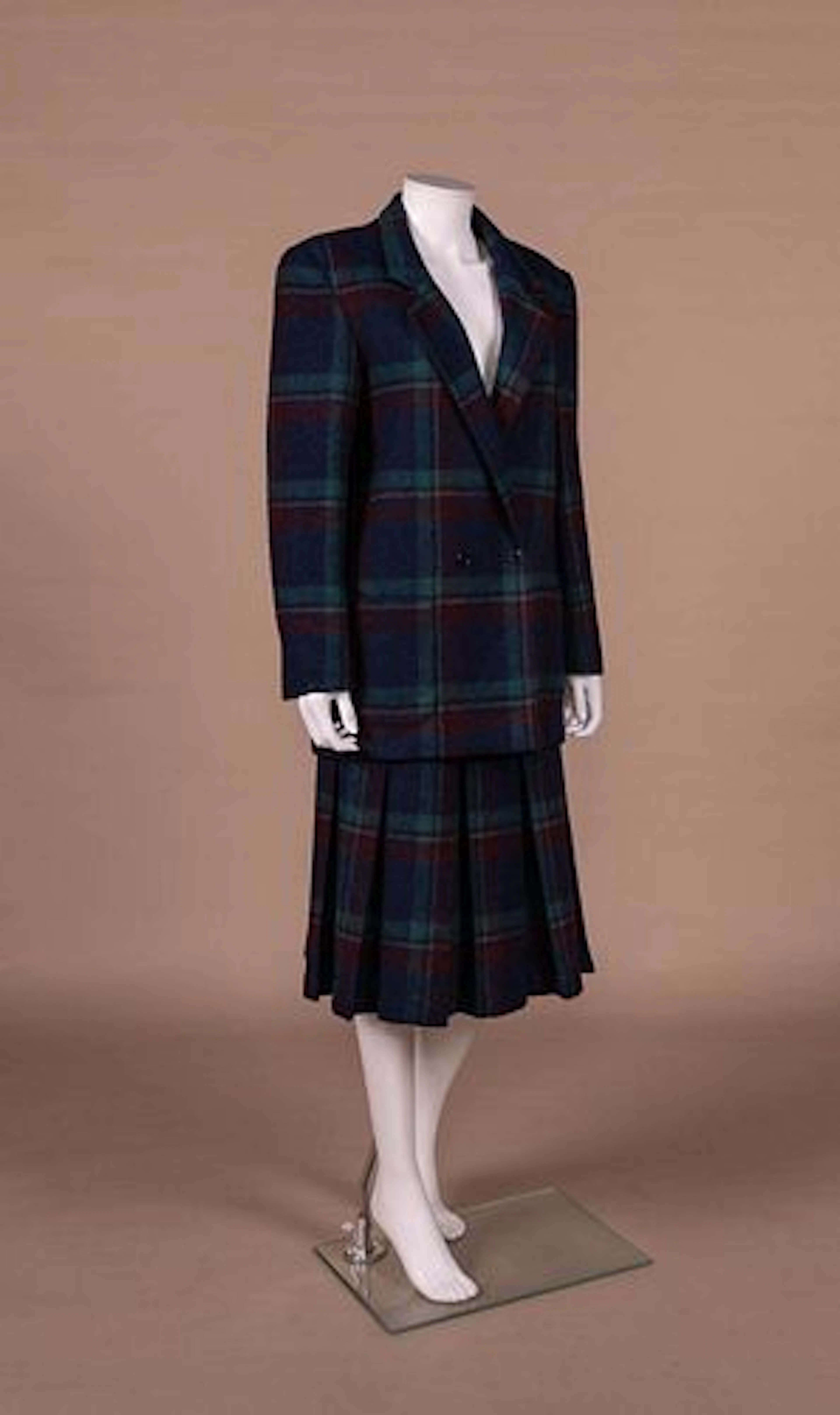 PLAID WOOL SKIRT SUIT, C. 1980