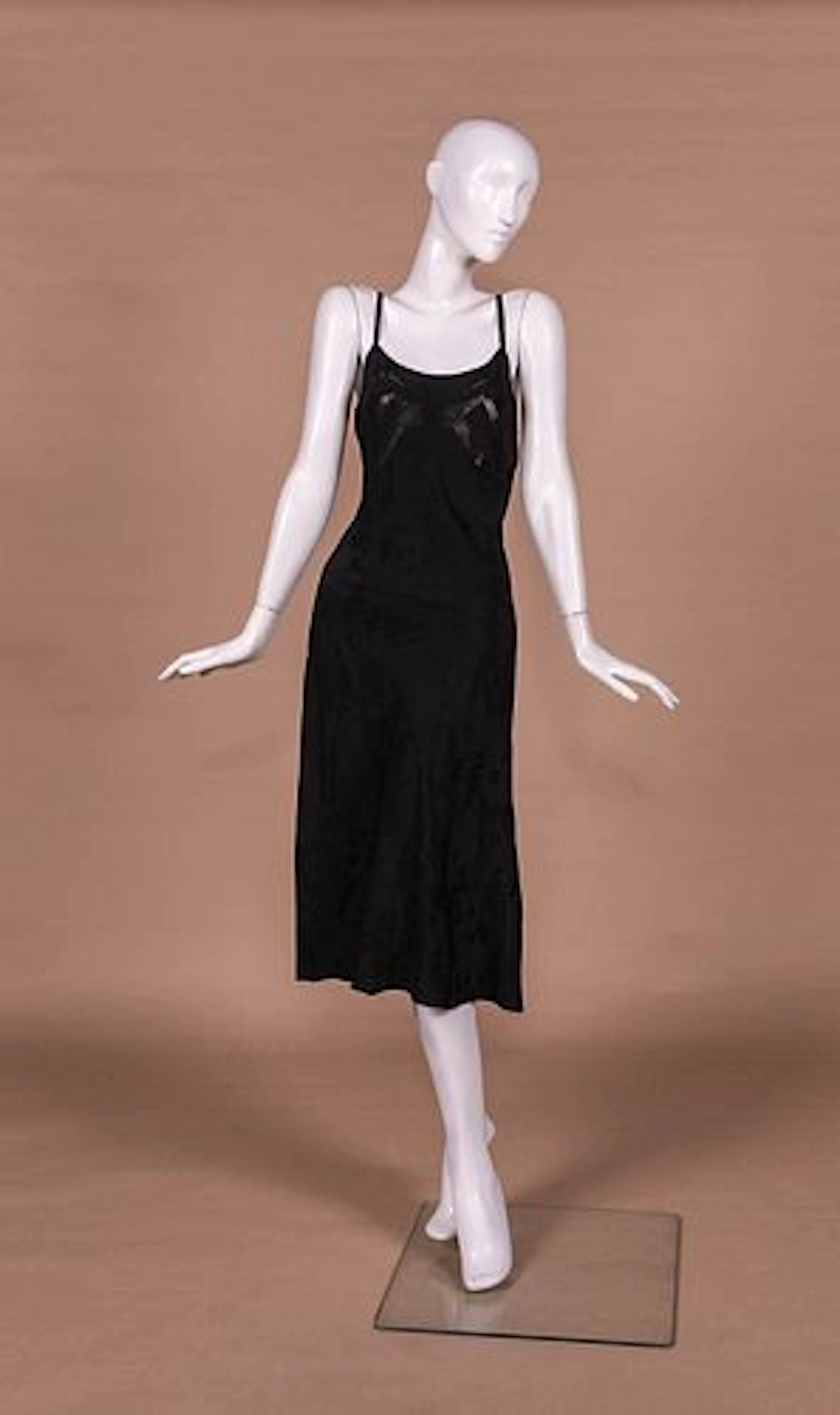 BLACK DAMASK SLIP DRESS W/ OPENWORK, 1930S