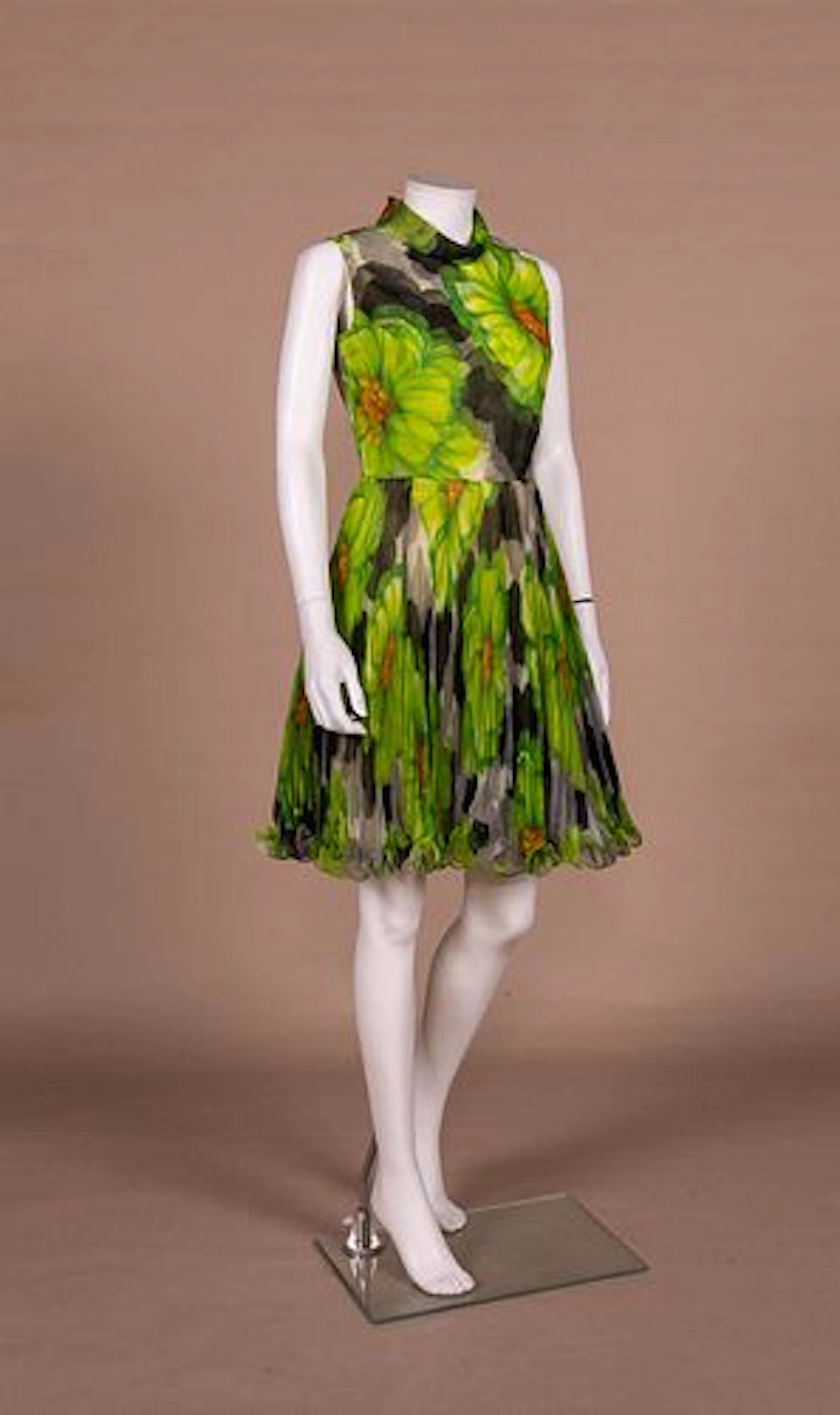 ACID GREEN FLORAL PARTY DRESS, LATE 1960S