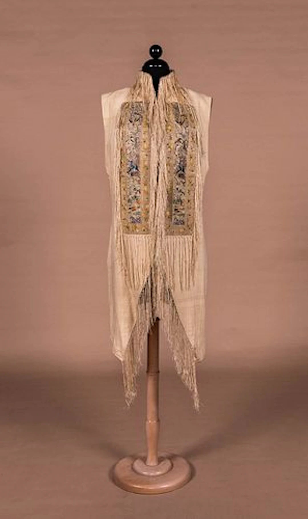 GALLERY OF WEARABLE ART LINEN VEST W/ CHINESE APPLIQUE