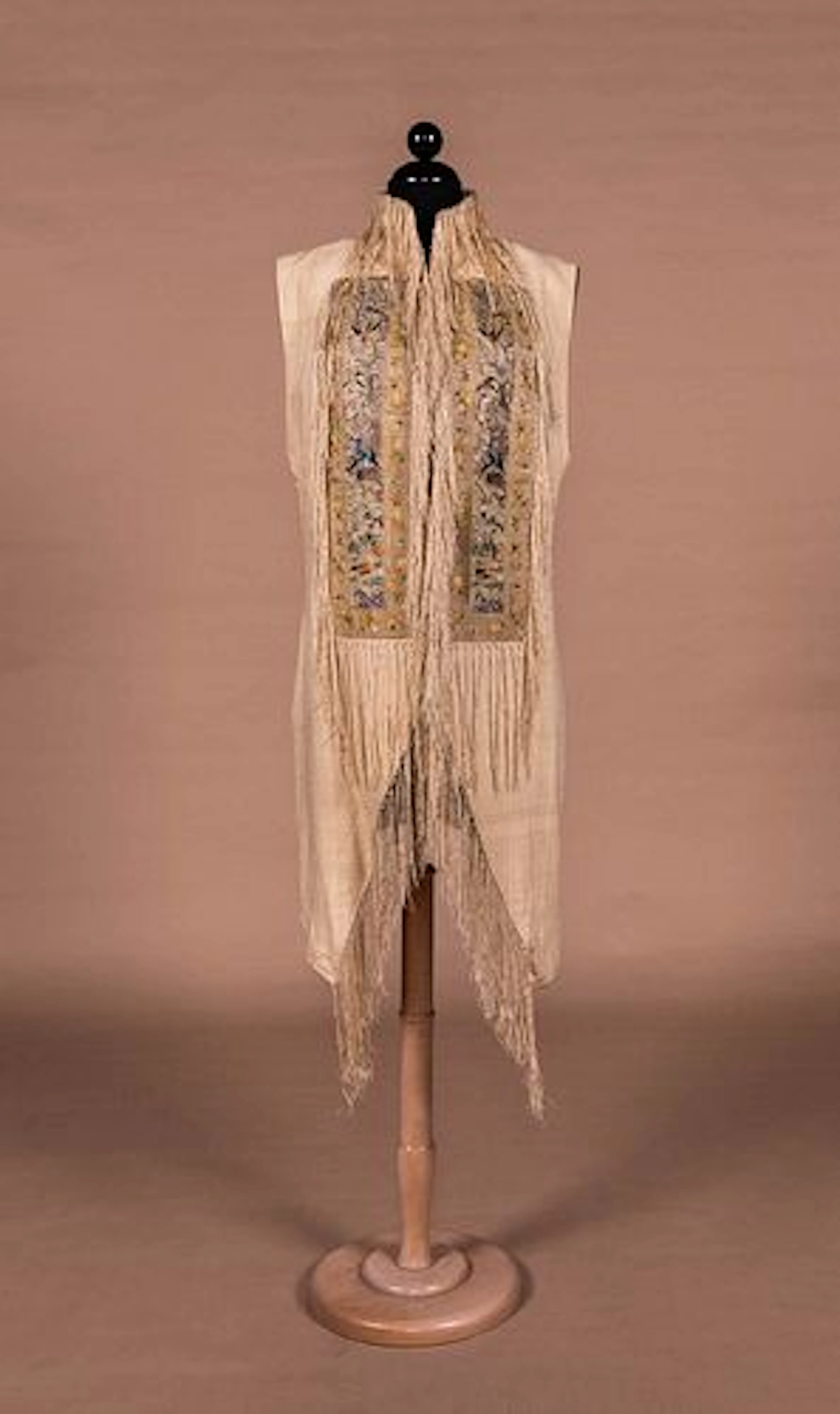 GALLERY OF WEARABLE ART LINEN VEST W/ CHINESE APPLIQUE