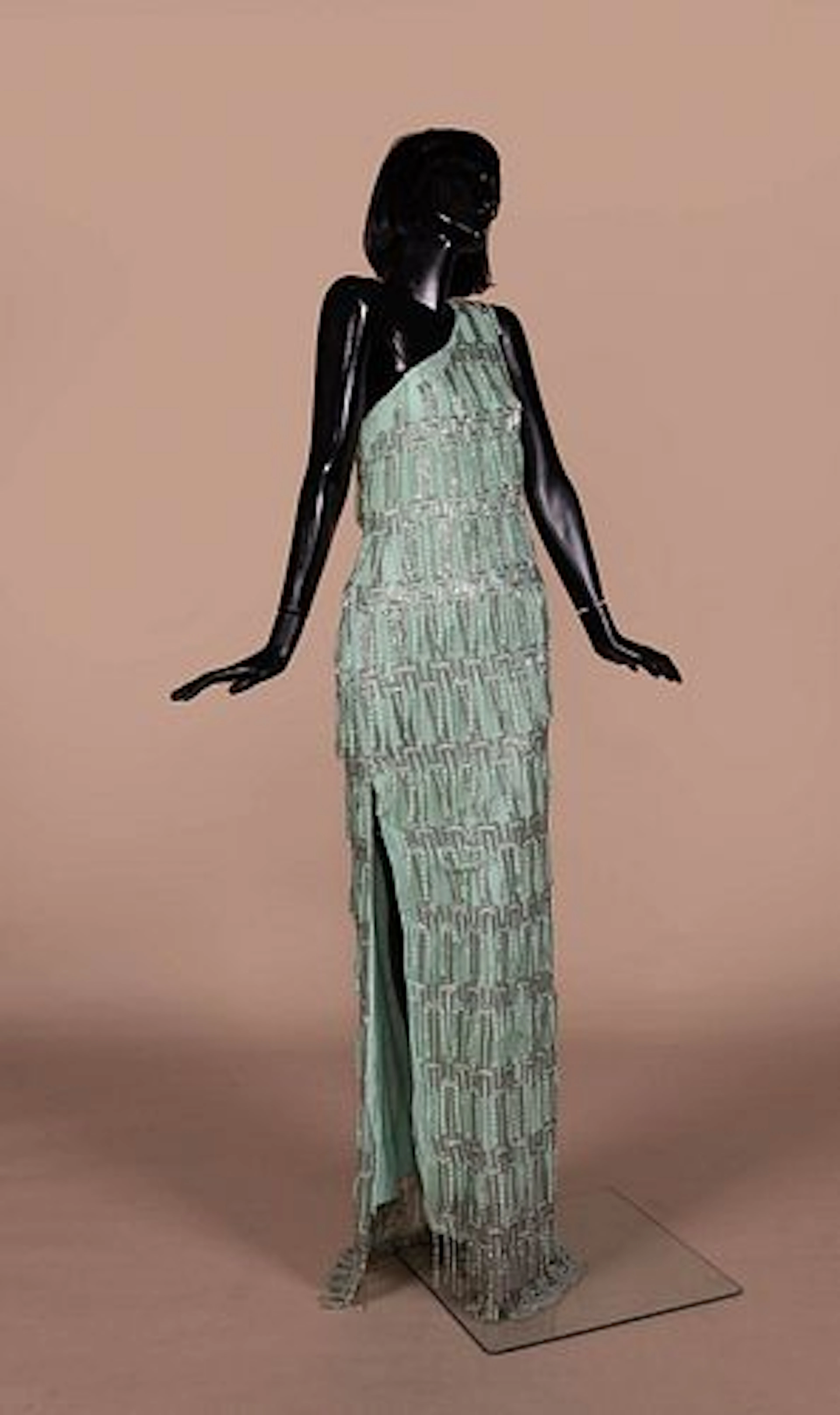 ARNOLD SCAASI ASYMMETRICAL AQUA EVENING GOWN, 1980S