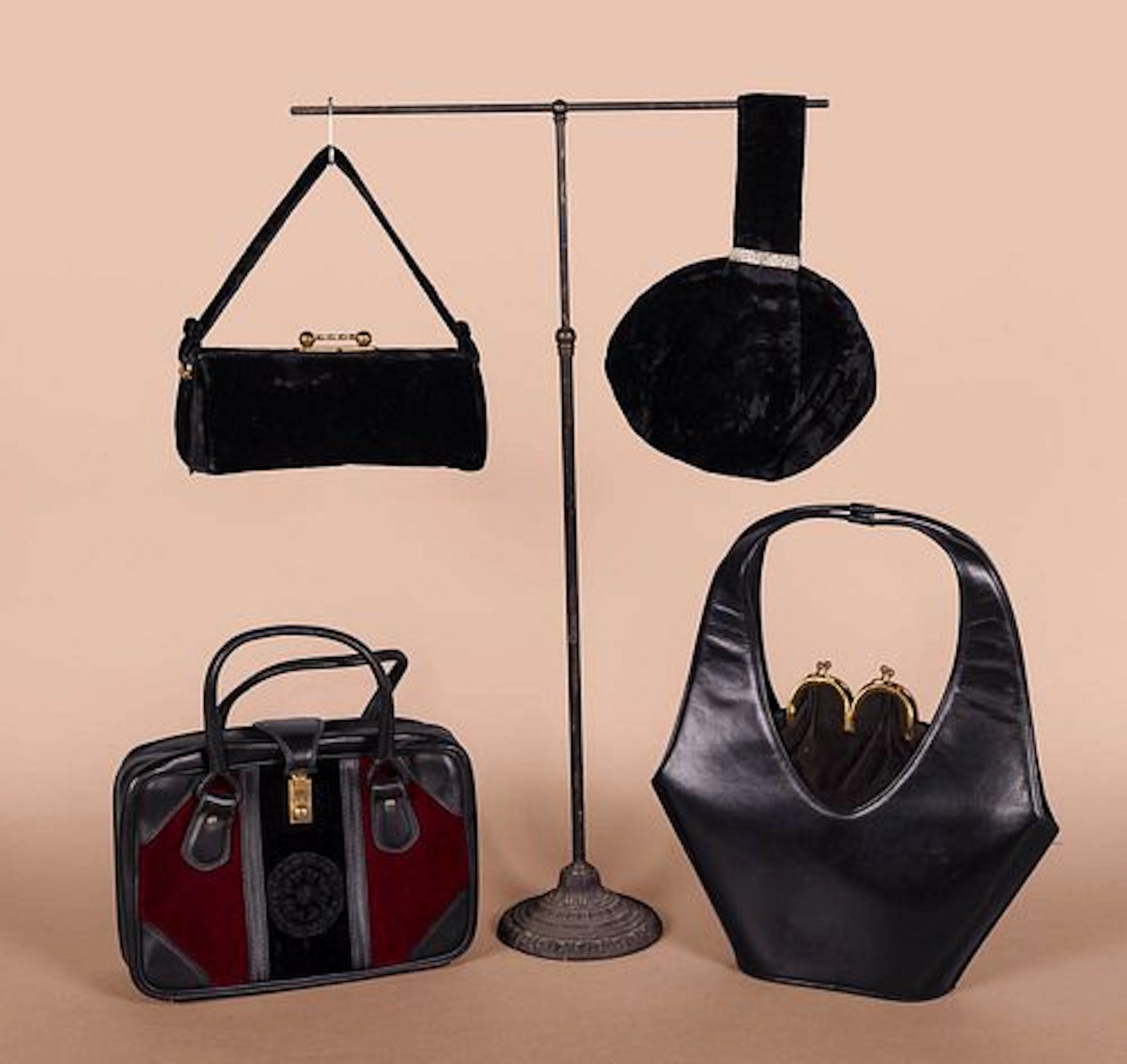 FOUR INTERESTING HANDBAGS, MID 20TH C