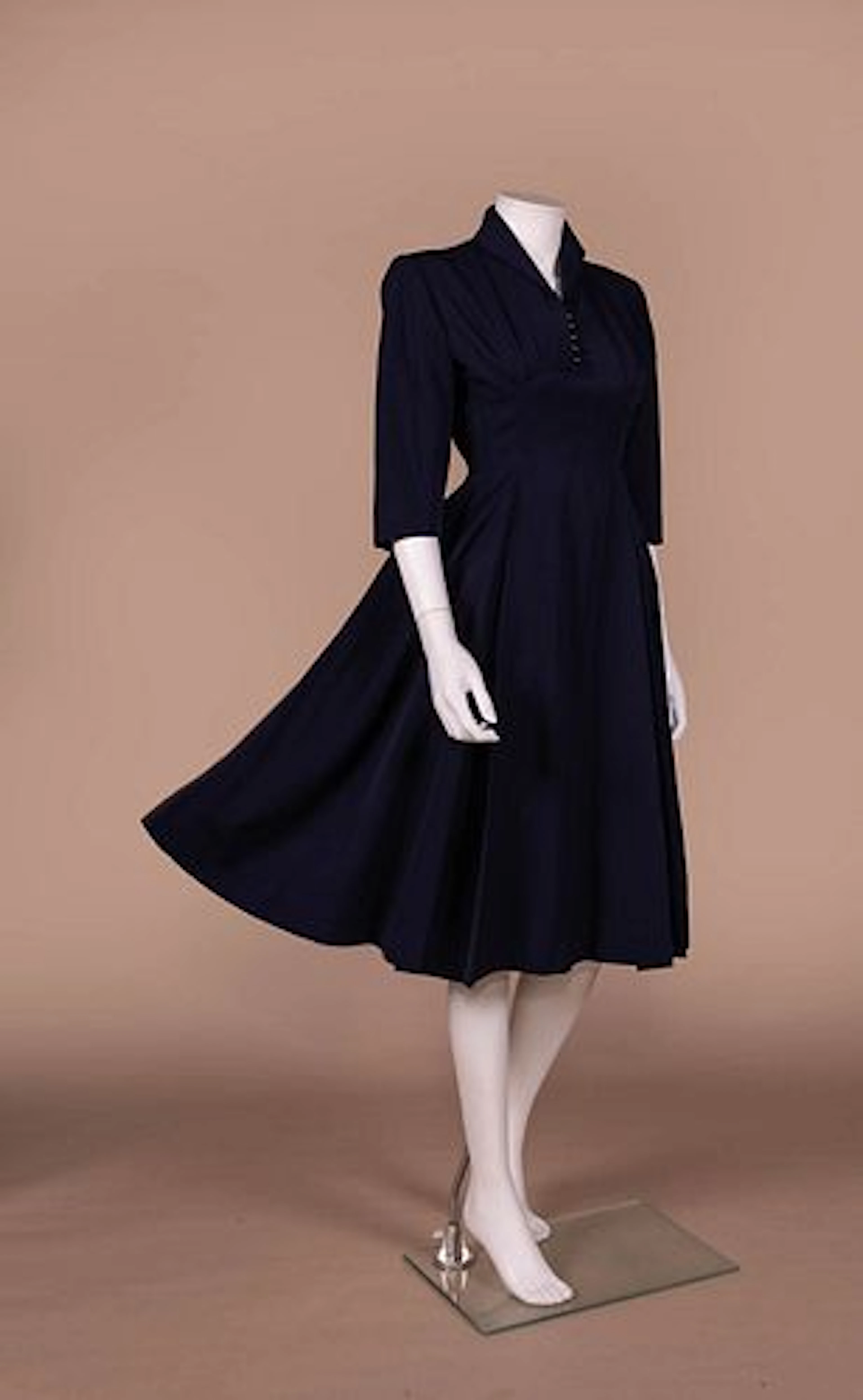 NAVY CREPE DINNER DRESS, 1950S