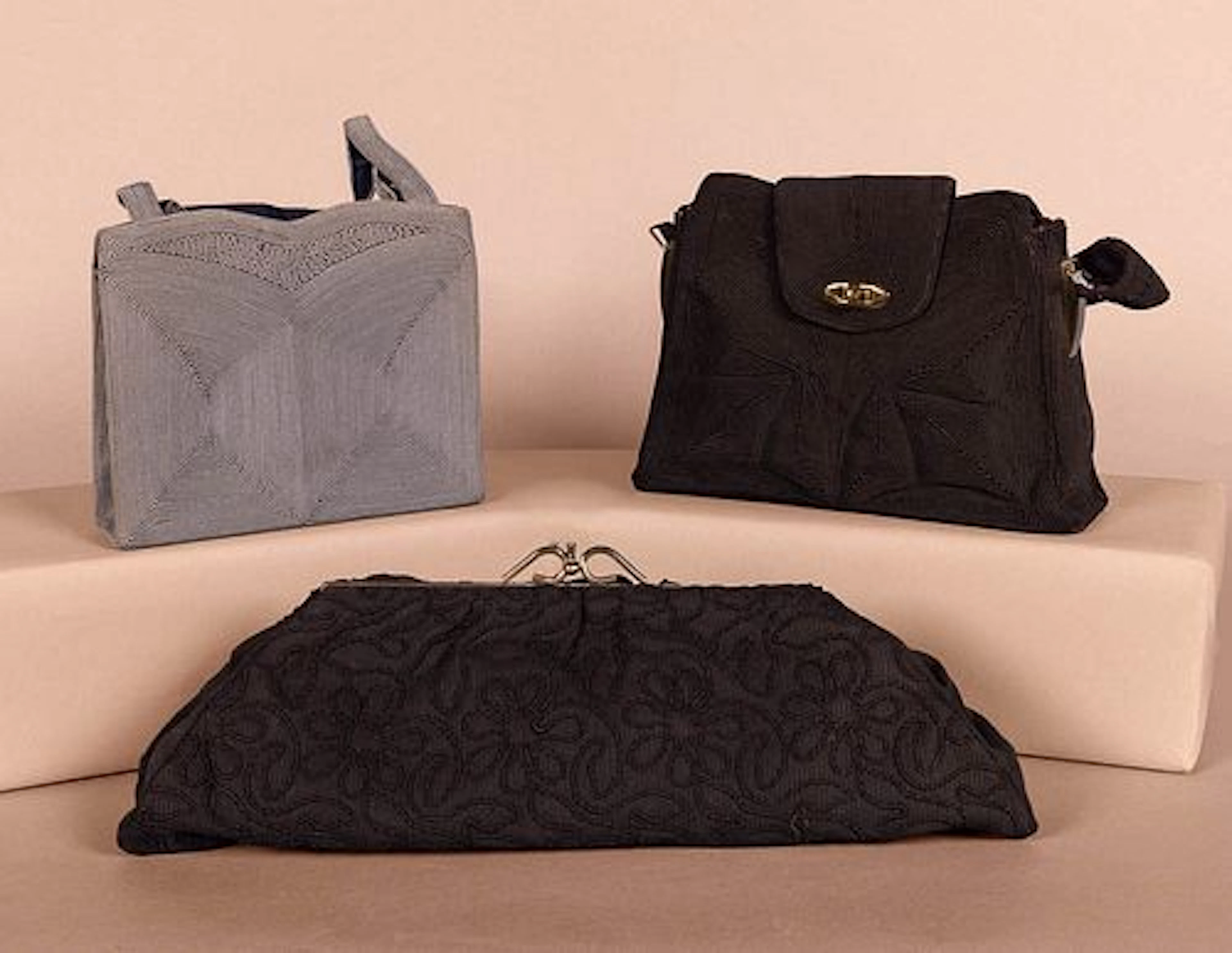 THREE CORDE OR SOUTACHE HANDBAGS, 1940S