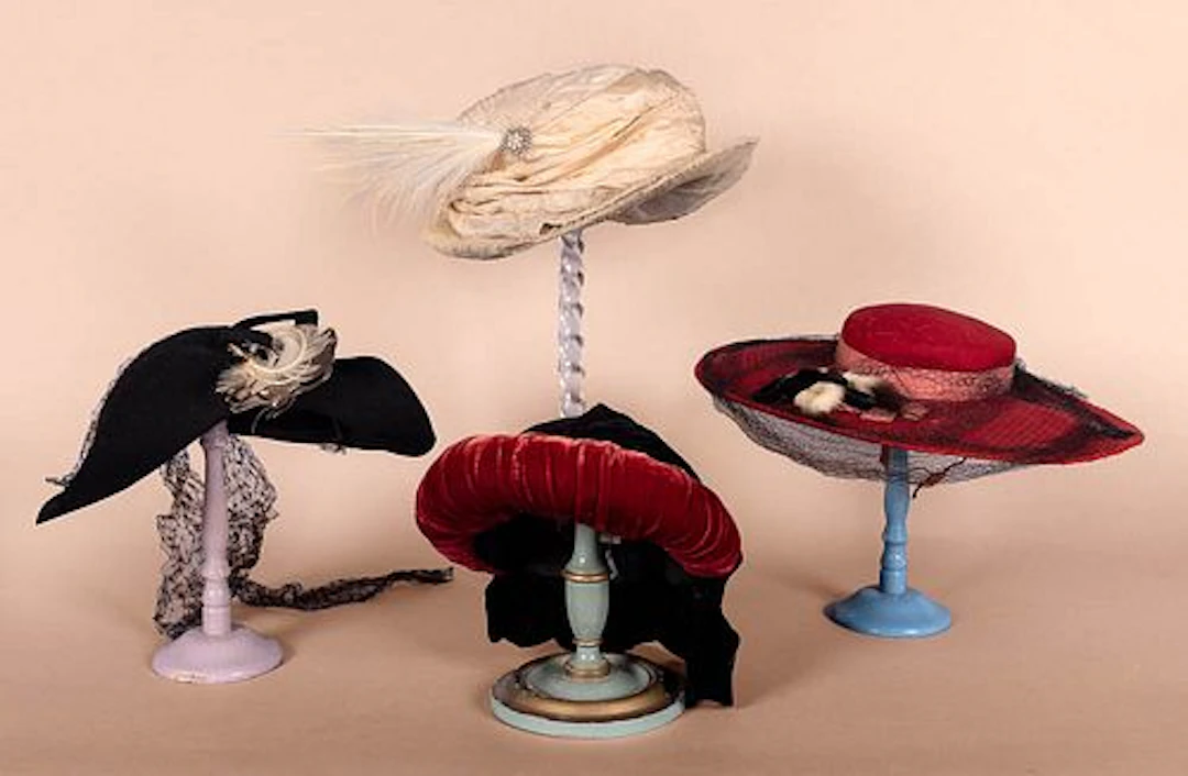 FOUR FABULOUS EMBELLISHED HATS, C. 1910 - 1940