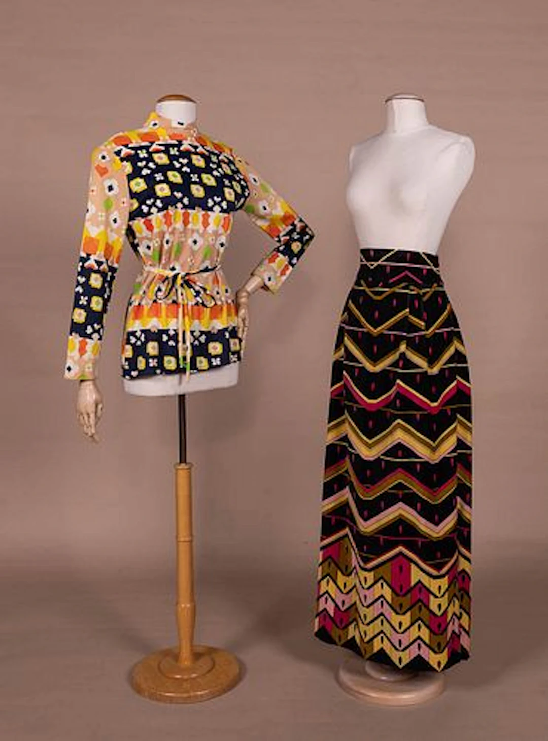 TWO PRINTED JERSEY OR VELVET SEPARATES, 1970S