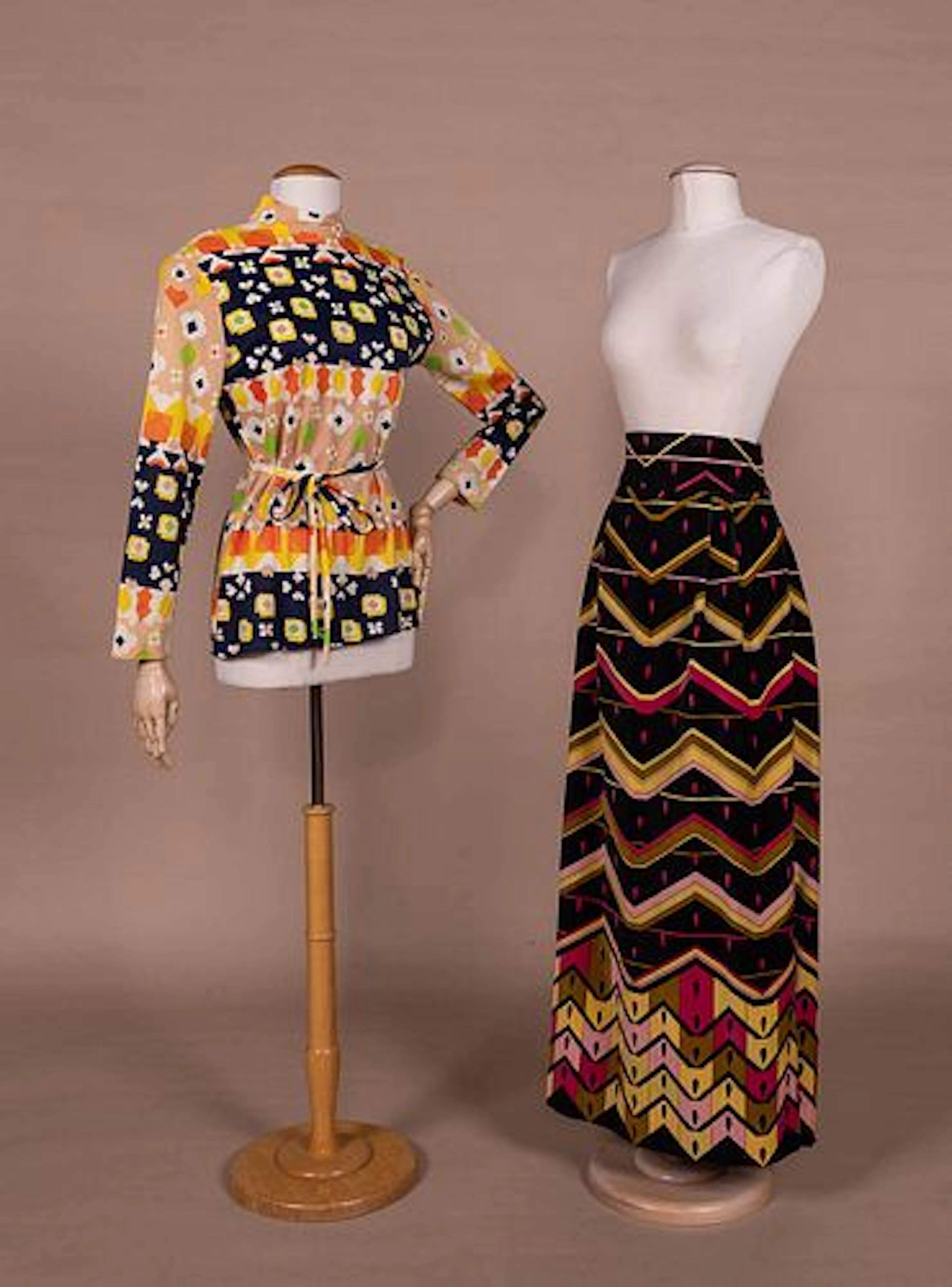 TWO PRINTED JERSEY OR VELVET SEPARATES, 1970S