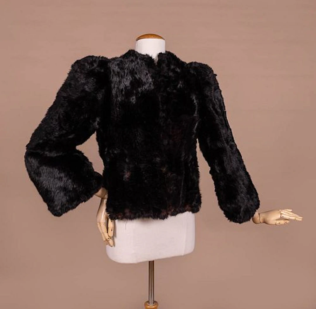 BLACK CROPPED FUR JACKET, 1970S