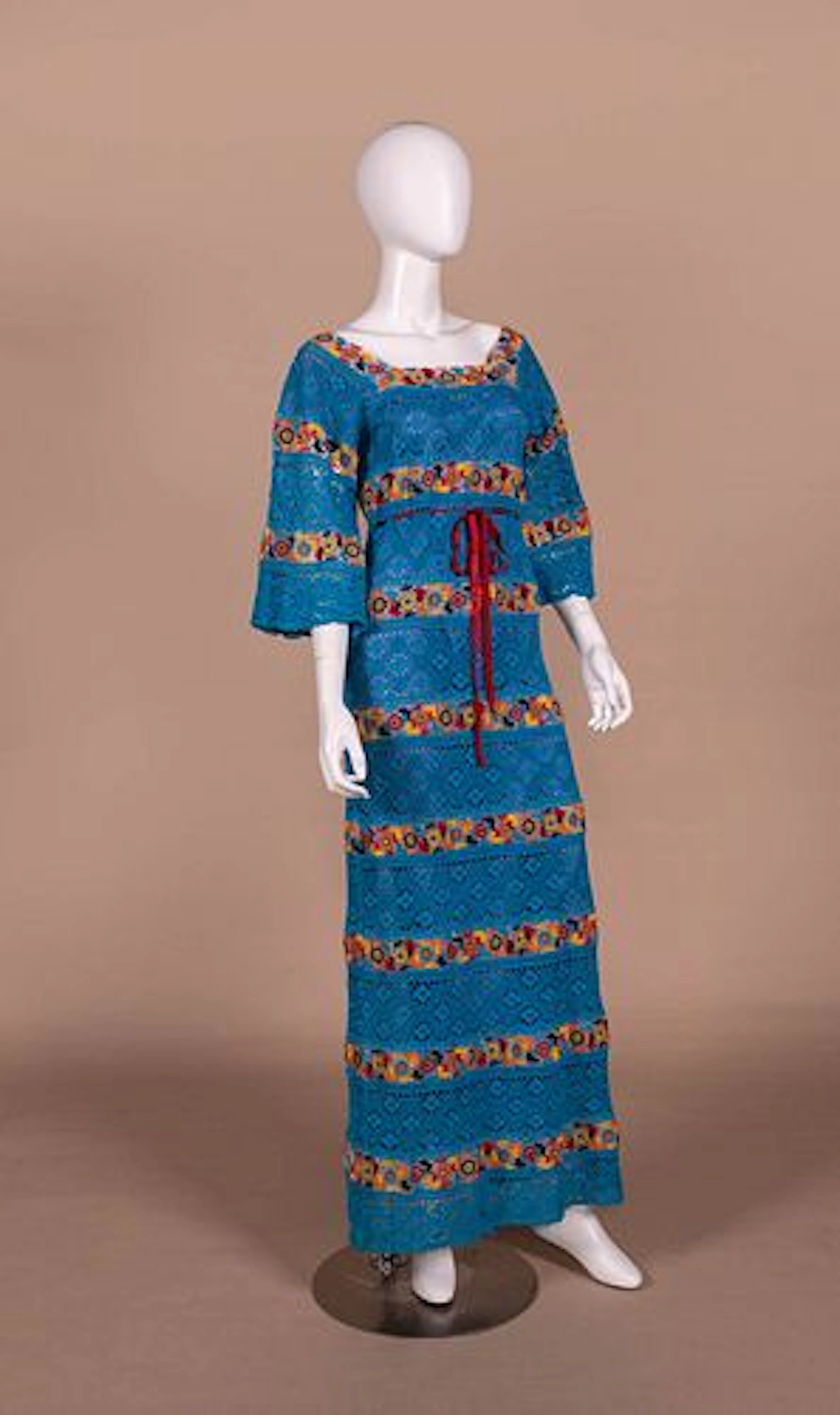 TURQUOISE CROCHET MAXI DRESS, MEXICO, 1970S