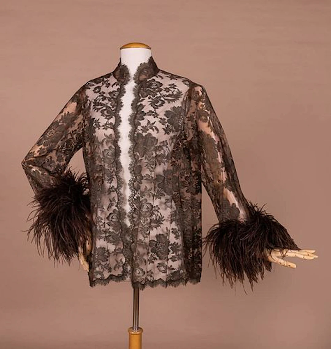 LACE JACKET W/ OSTRICH CUFFS, 1960S