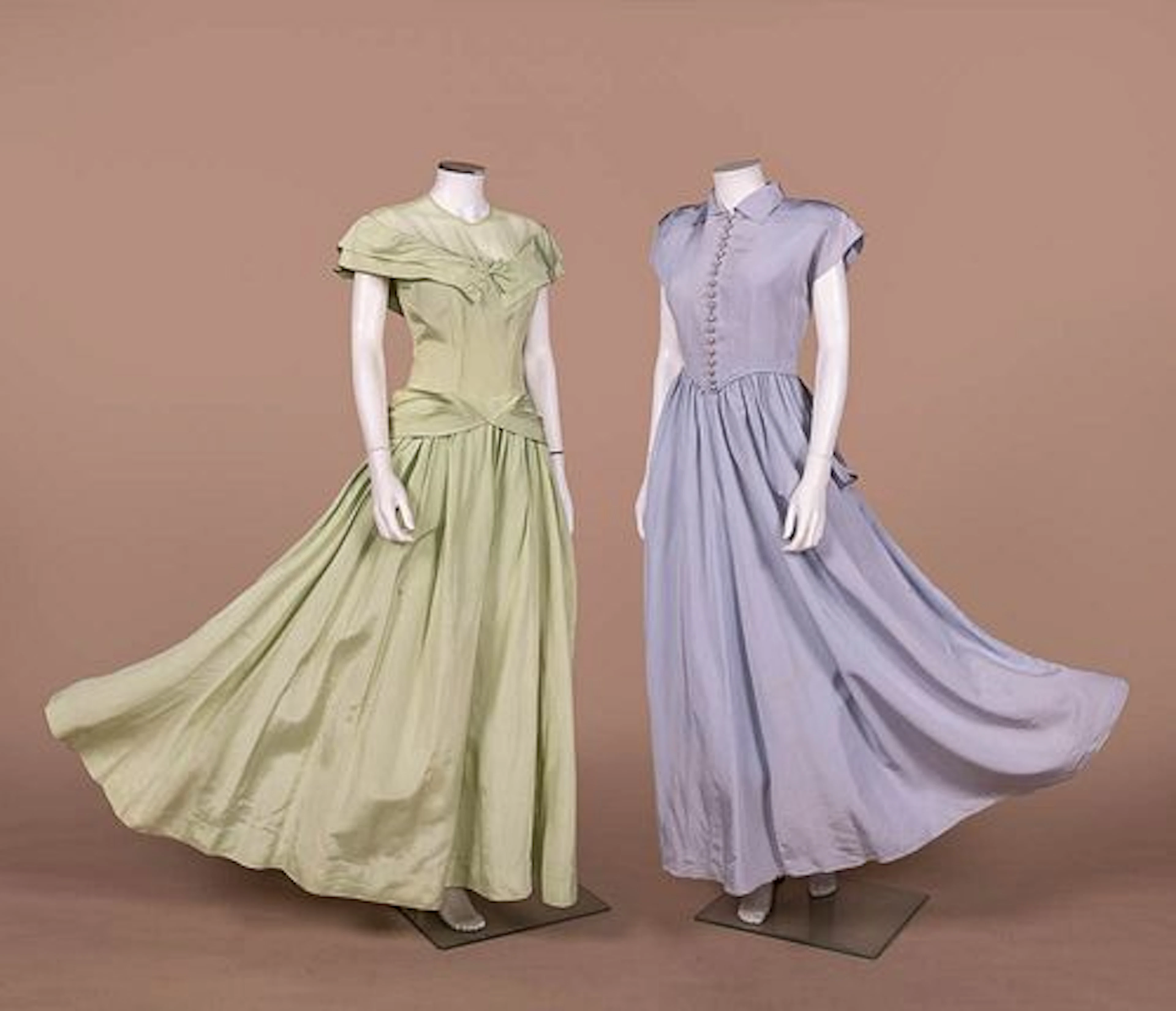 TWO TAFFETA EVENING GOWNS, LATE 1940S - EARLY 1950S