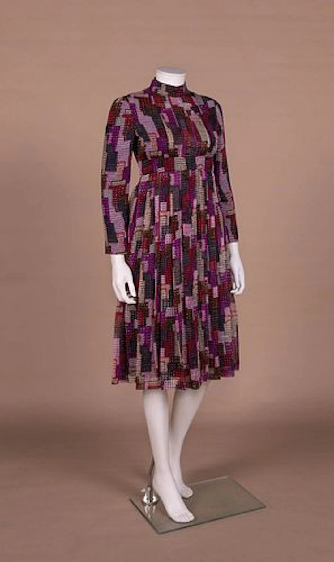 GEORGE HALLEY MODERNIST PRINTED DAY DRESS, C. 1970