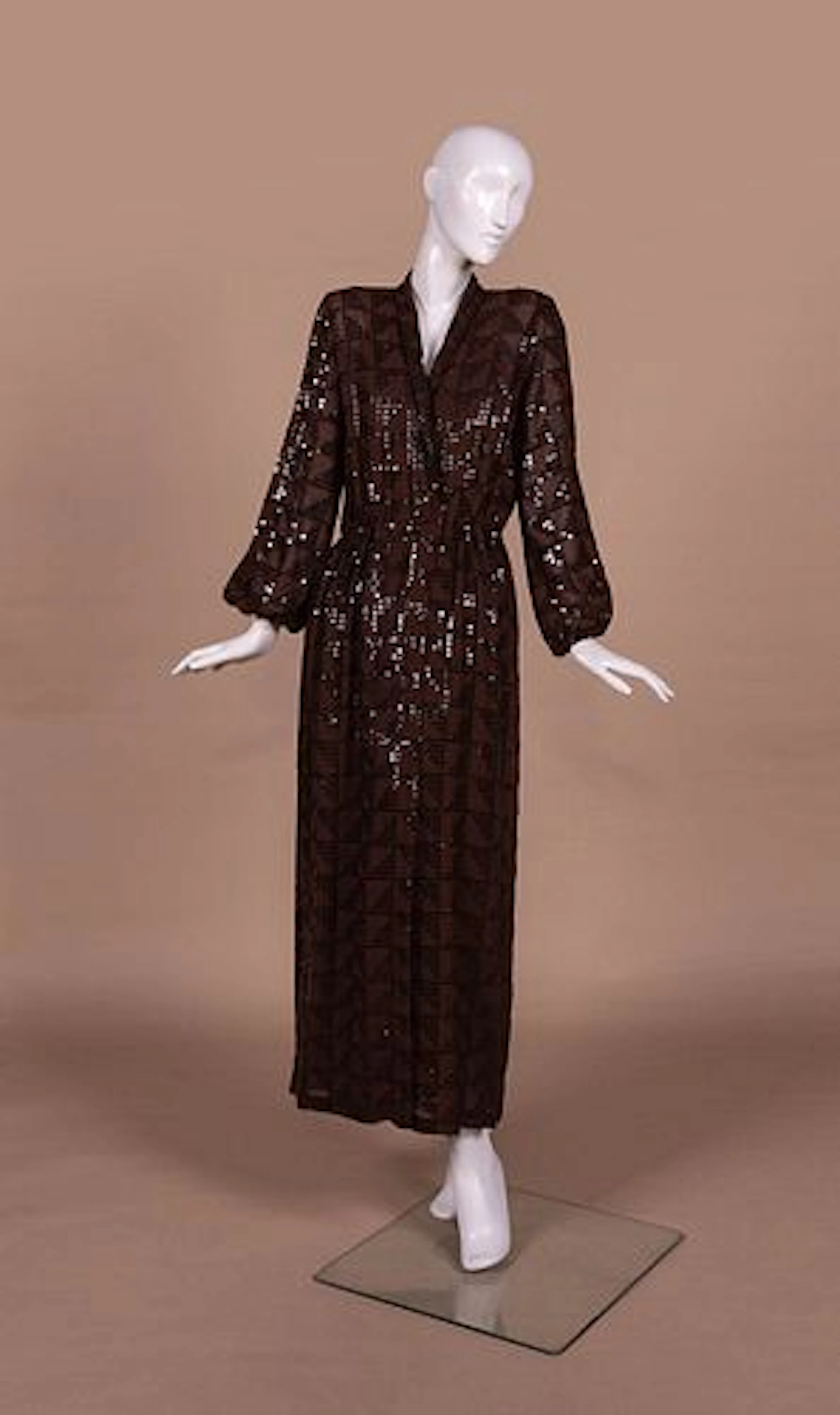 LILLIE RUBIN SEQUIN CREPE EVENING DRESS, 1970S