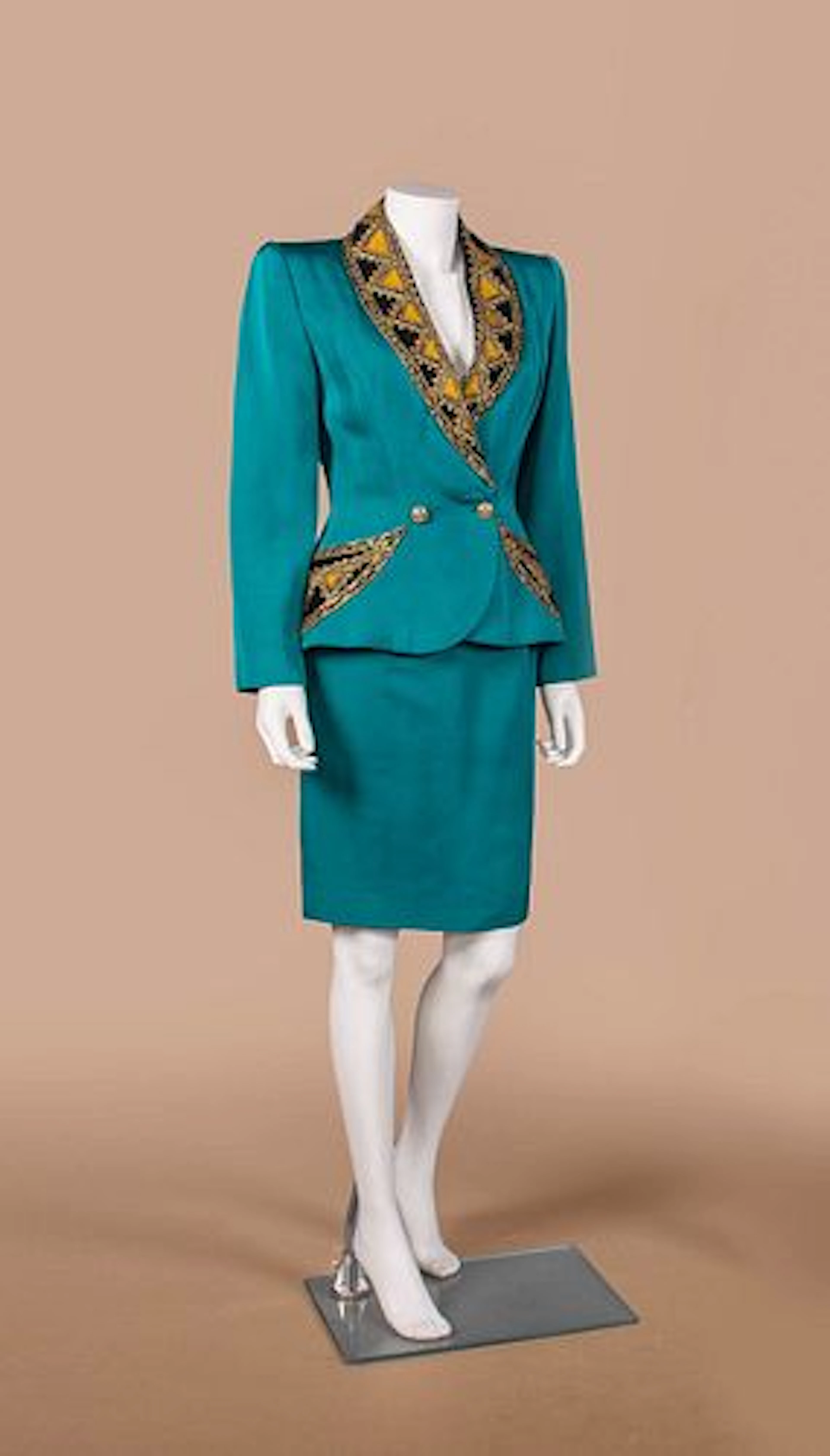BOB MACKIE TURQUOISE SKIRT SUIT, 1980S