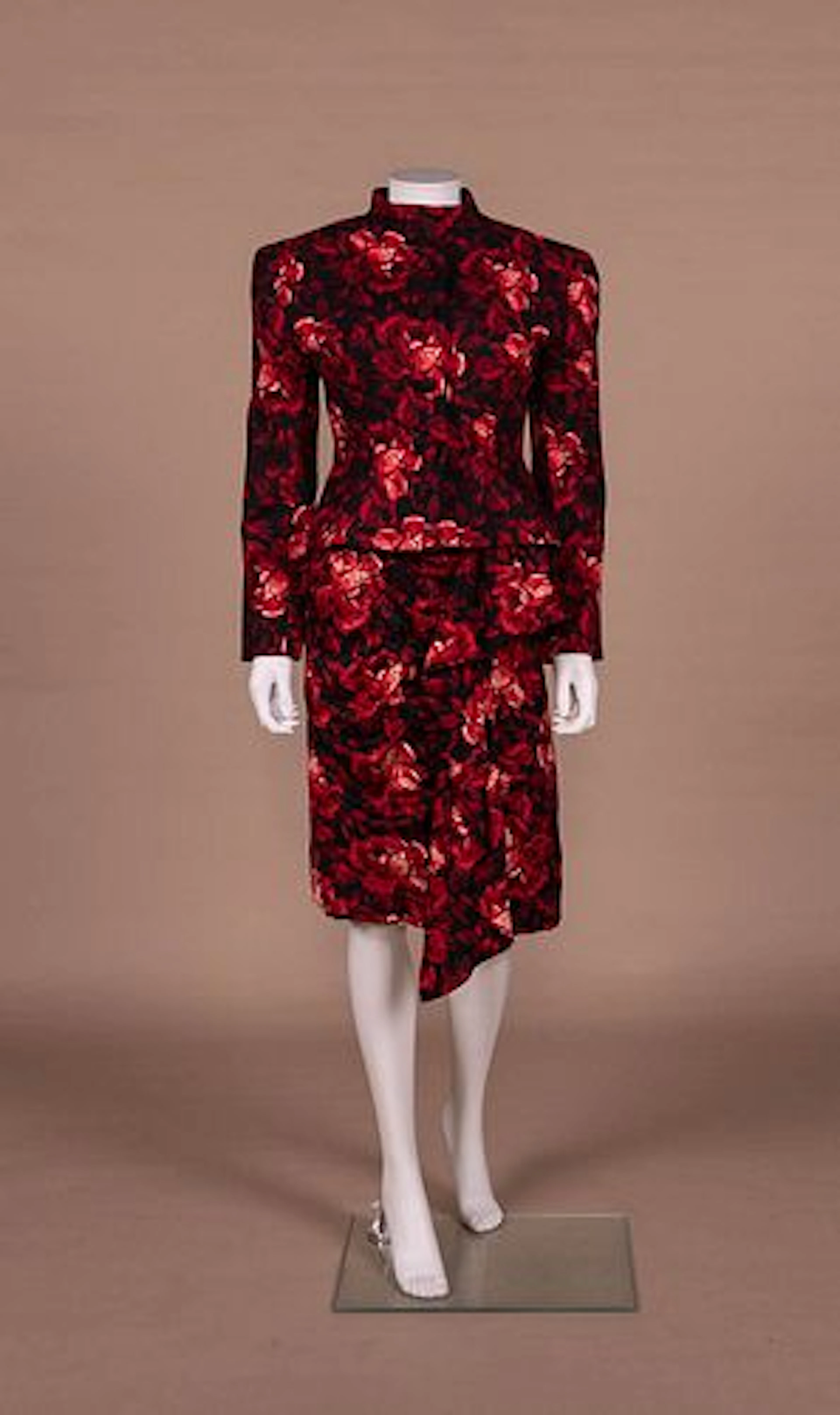 ARNOLD SCAASI TWO PIECE PRINTED DINNER ENSEMBLE, C. 1987