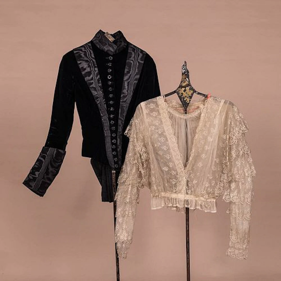 TWO TULLE OR VELVET ANTIQUE BODICES, C 1870 & 1910
