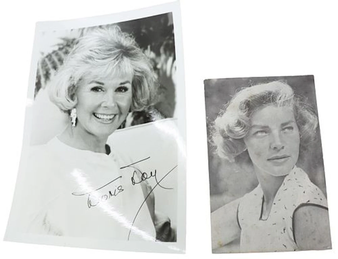 (2) Leading Ladies Autographed Photos Doris Day & Lauren Bacall