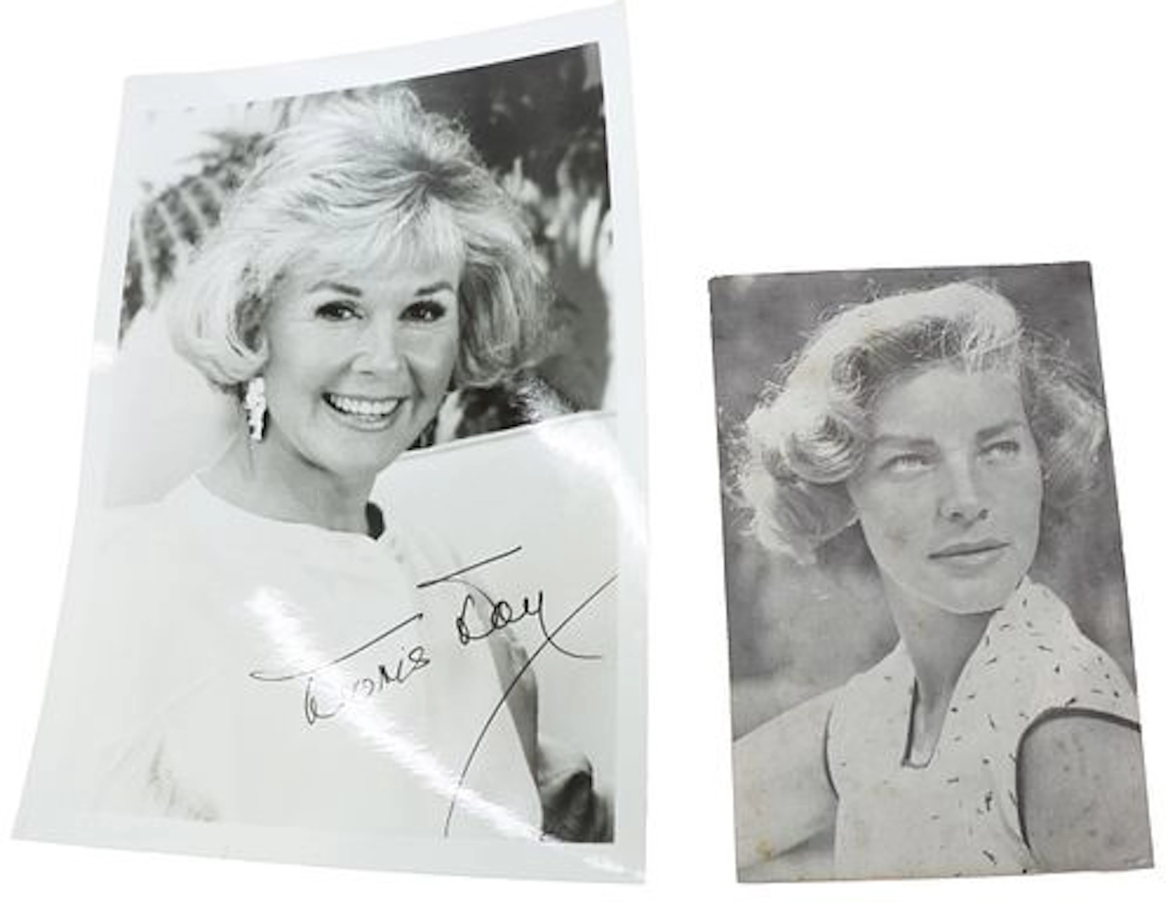 (2) Leading Ladies Autographed Photos Doris Day & Lauren Bacall