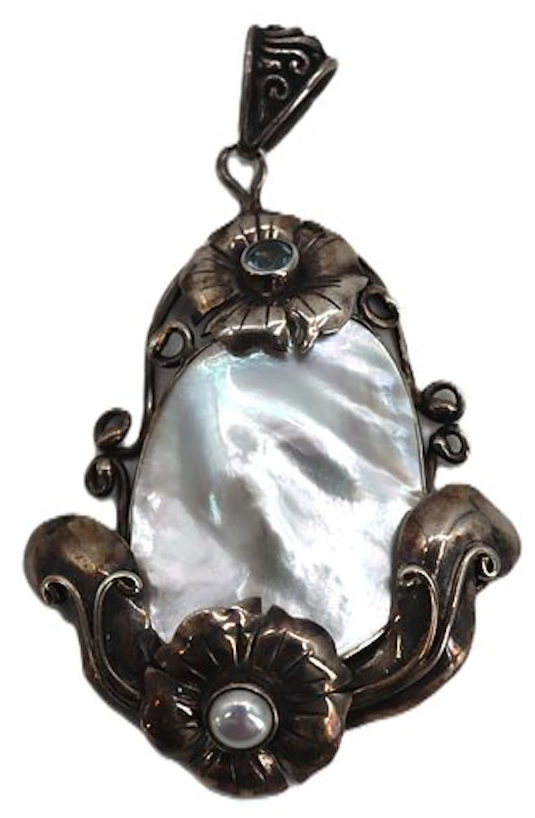 Art Nouveau Silver and Mother of Pearl Pendant