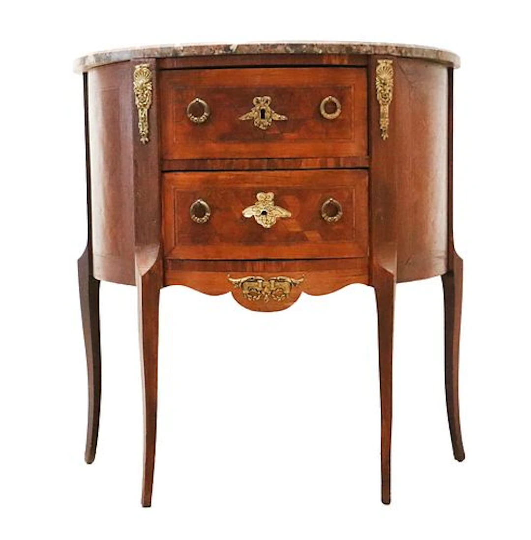 Vintage French Louis XVI Style Marble Top Demilune Commode - AS IS