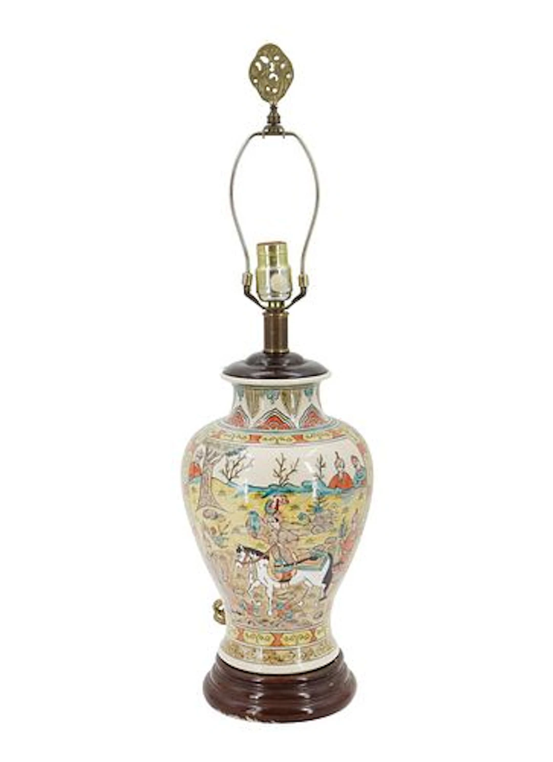 Persian Qajar Hand-Painted Pottery Vase as Electric Table Lamp