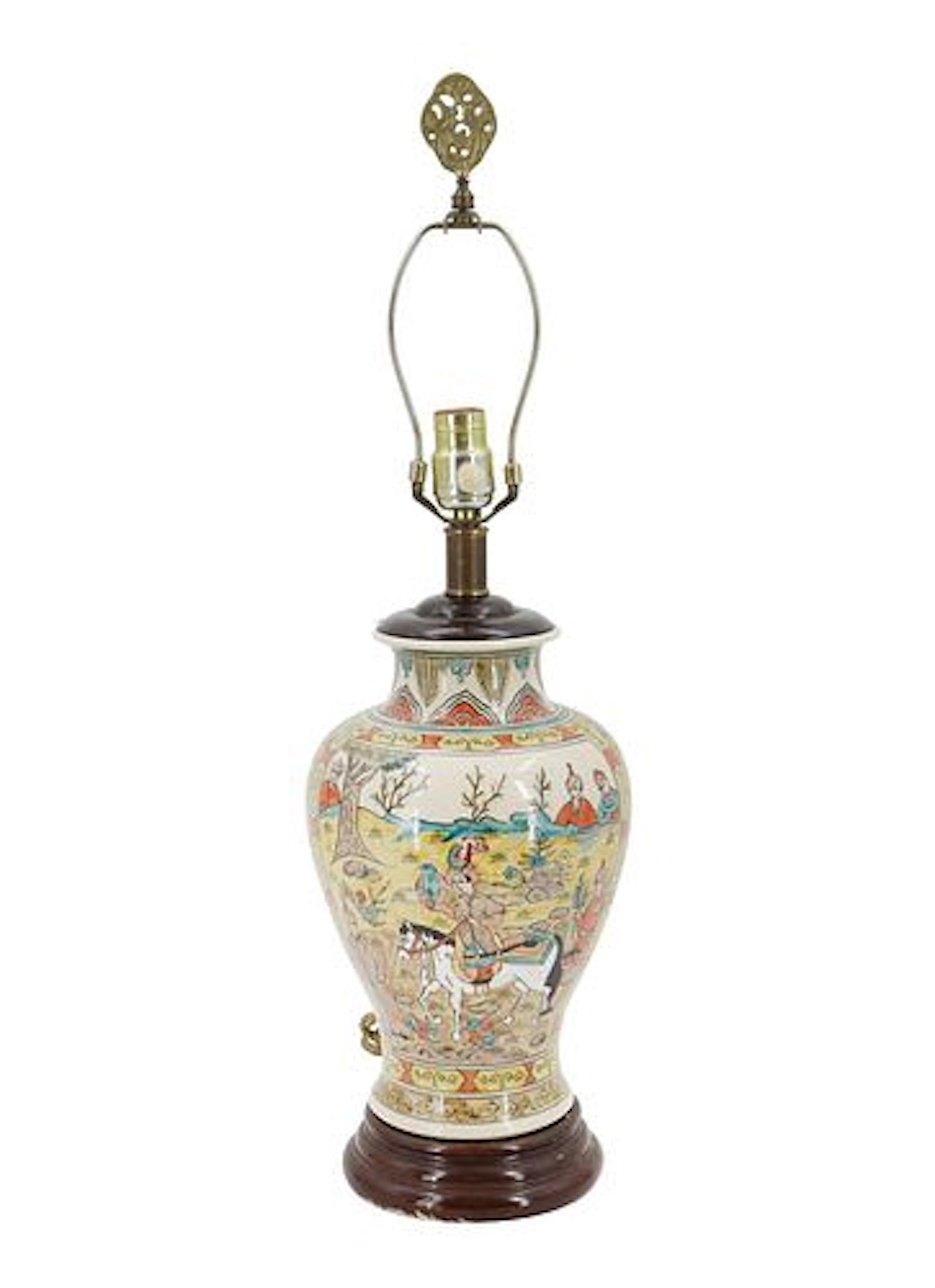 Persian Qajar Hand-Painted Pottery Vase as Electric Table Lamp