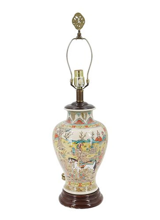 Persian Qajar Hand-Painted Pottery Vase as Electric Table Lamp