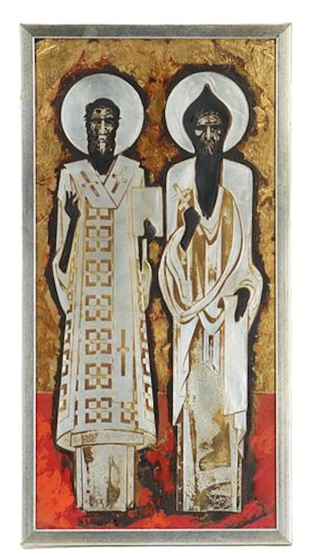 Mid-Century Yugoslavian Gold Leaf & Repoussé Metal Icon depicting
