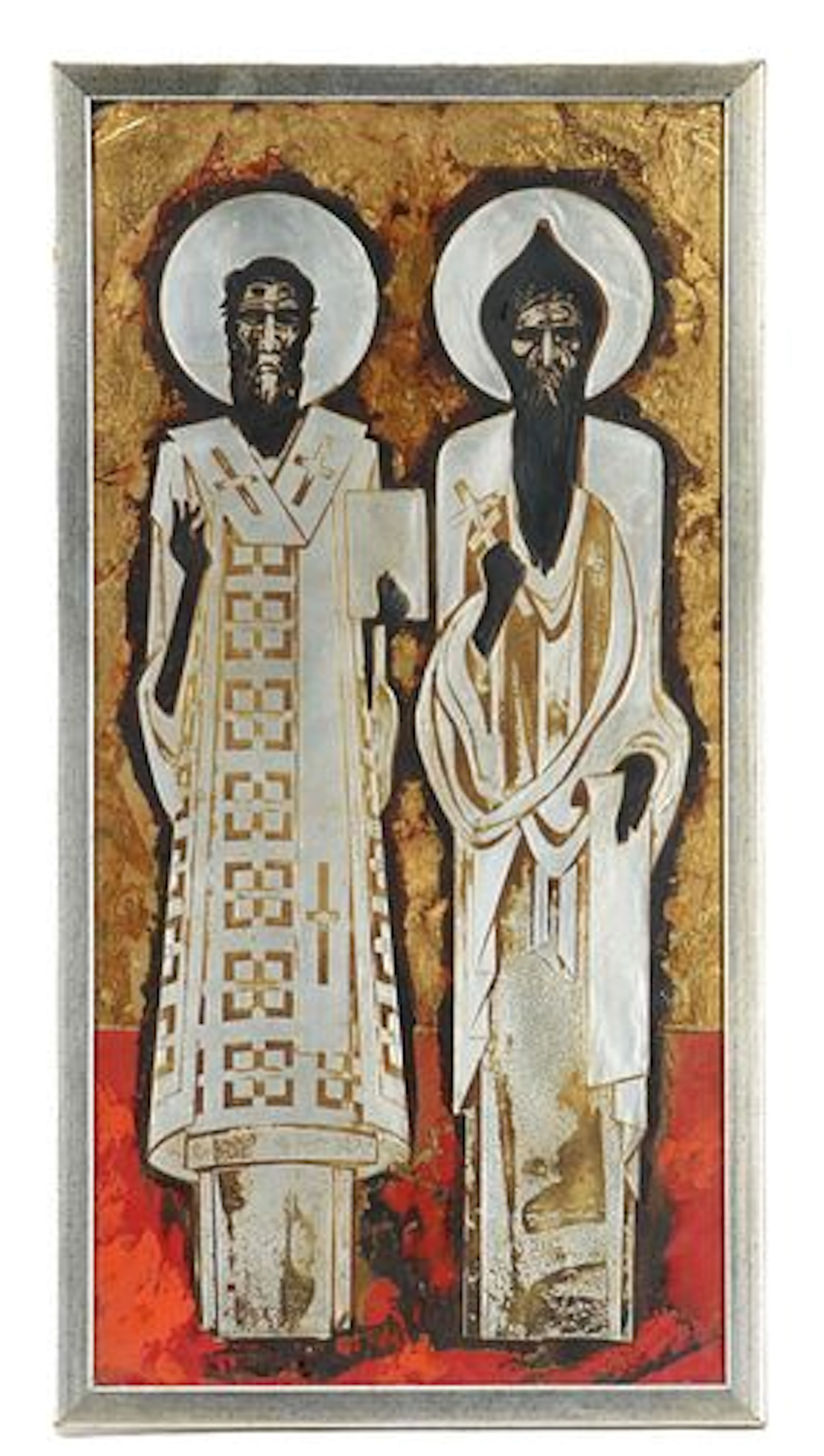 Mid-Century Yugoslavian Gold Leaf & Repoussé Metal Icon depicting