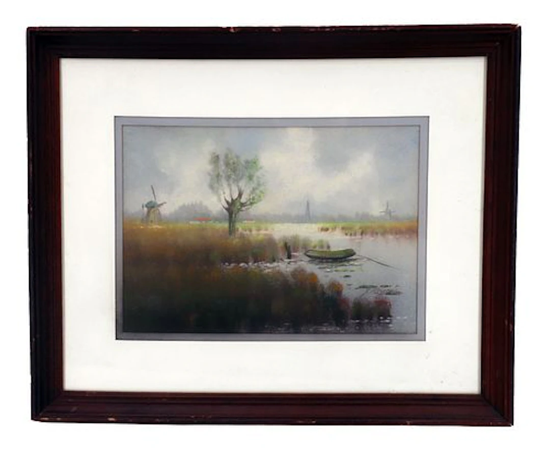 Signed Dutch Pastel on Paper Impressionist Landscape