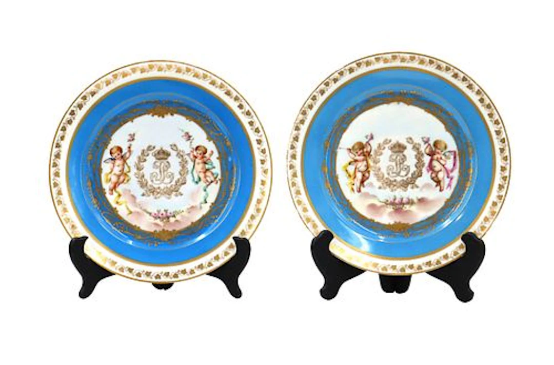 Pair of Antique Mid 19th Century French Sevres Porcelain Plates