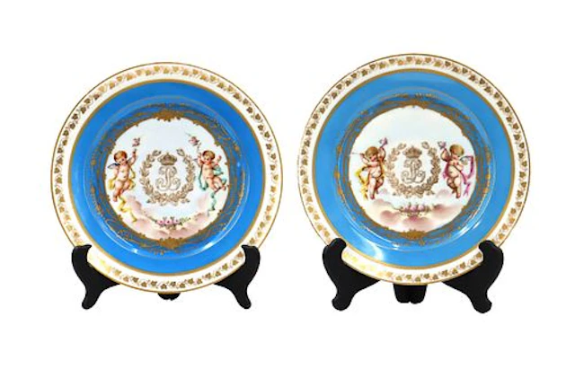 Pair of Antique Mid 19th Century French Sevres Porcelain Plates