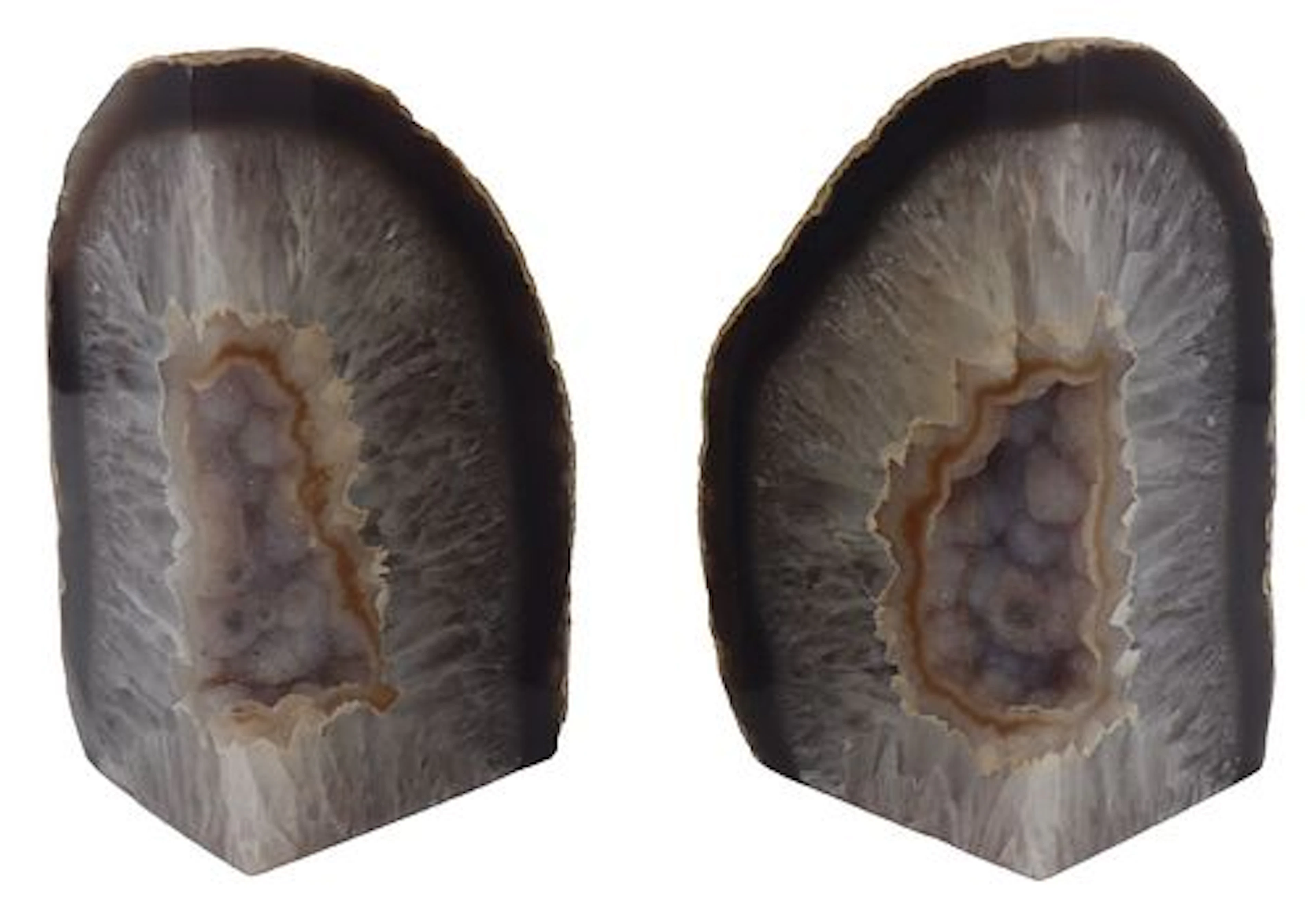(2) Natural Corner-Cut Agate Geode Bookends with Druzy Crystal Centers