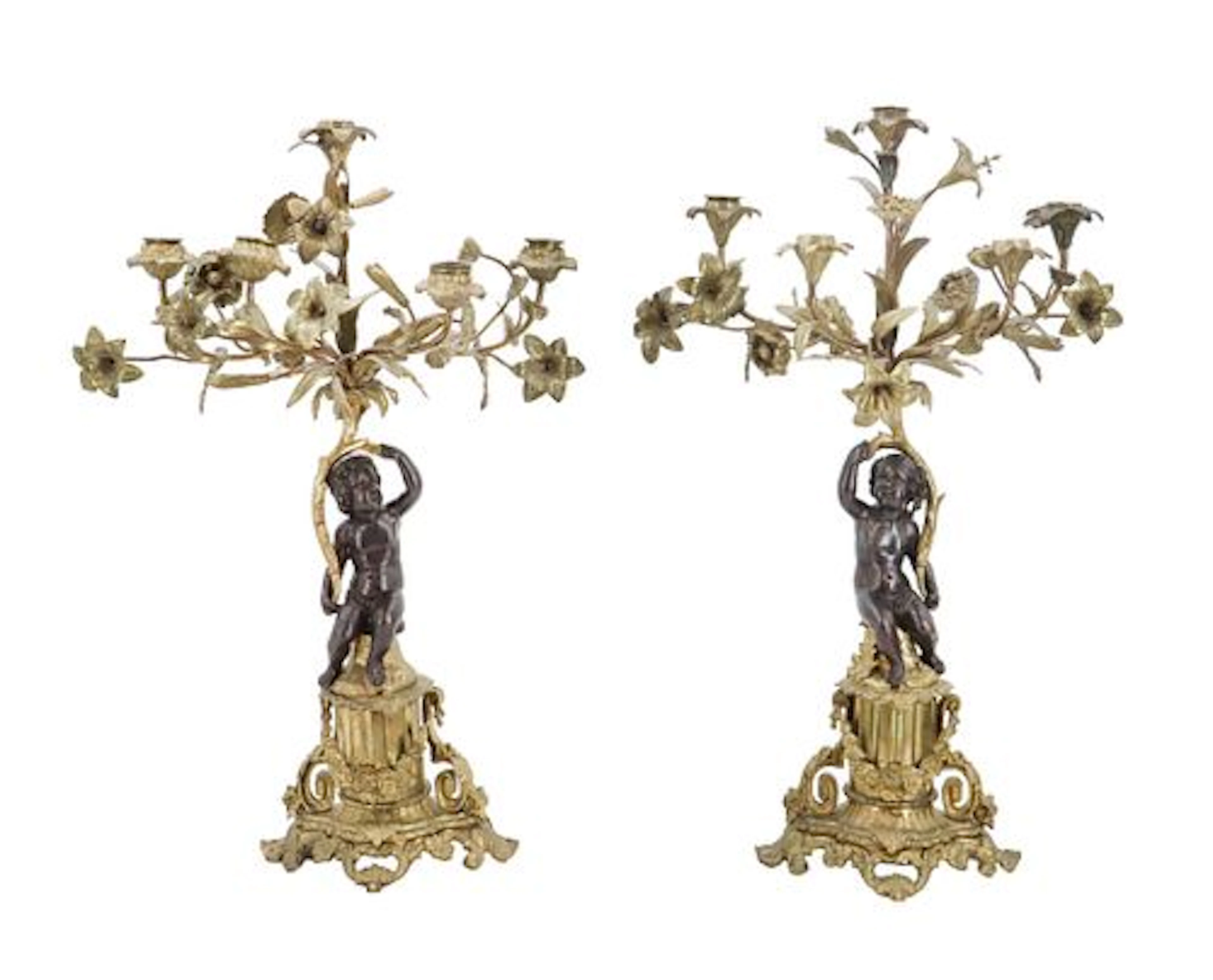 (2) 19th Century French Gilt and Patinated Bronze Figural Candelabras