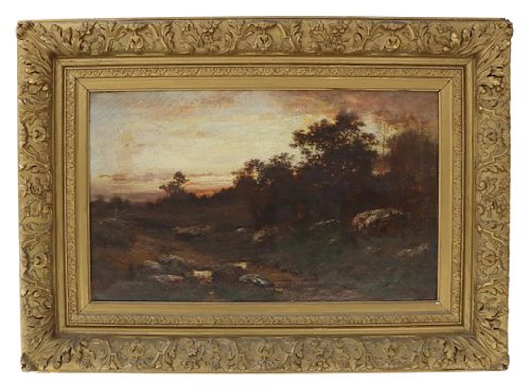 Otto Von Thoren (1828-1889) French, Oil on Canvas. "Luminist Sunset Landscape"