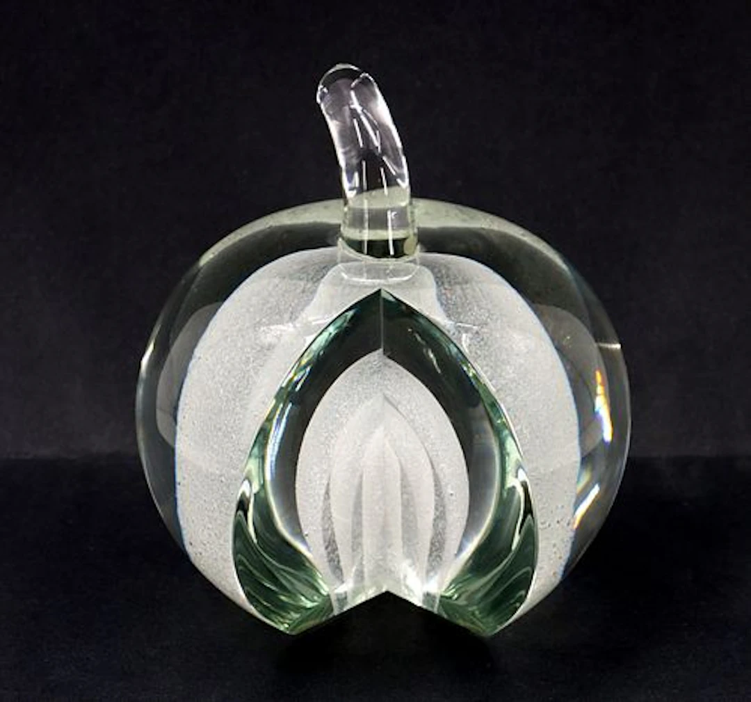 Czech Exbor Art Glass Exposed Apple Sculpture
