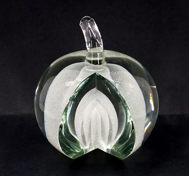 Czech Exbor Art Glass Exposed Apple Sculpture