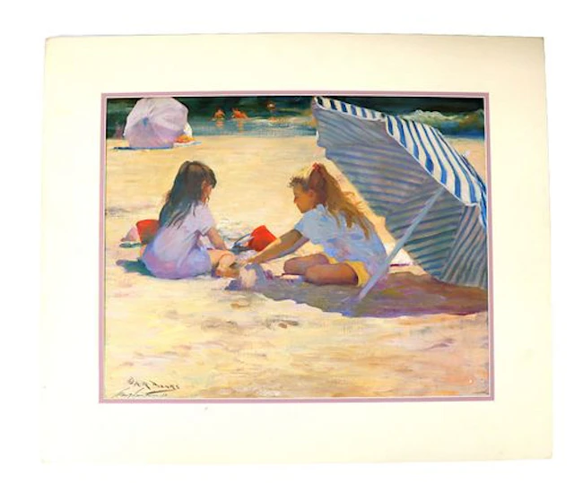 Allan R Banks (Born 1948) American, Oil on Board Figural Beach Scene
